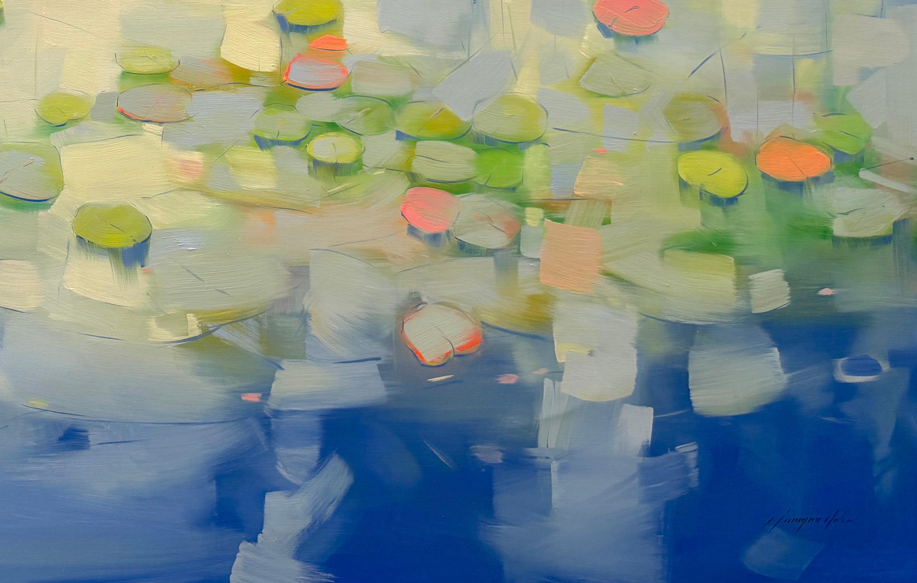 Nenúfares, impresionismo Gran cuadro al óleo original, listo para colgar - Landscape Painting Gris de Vahe Yeremyan