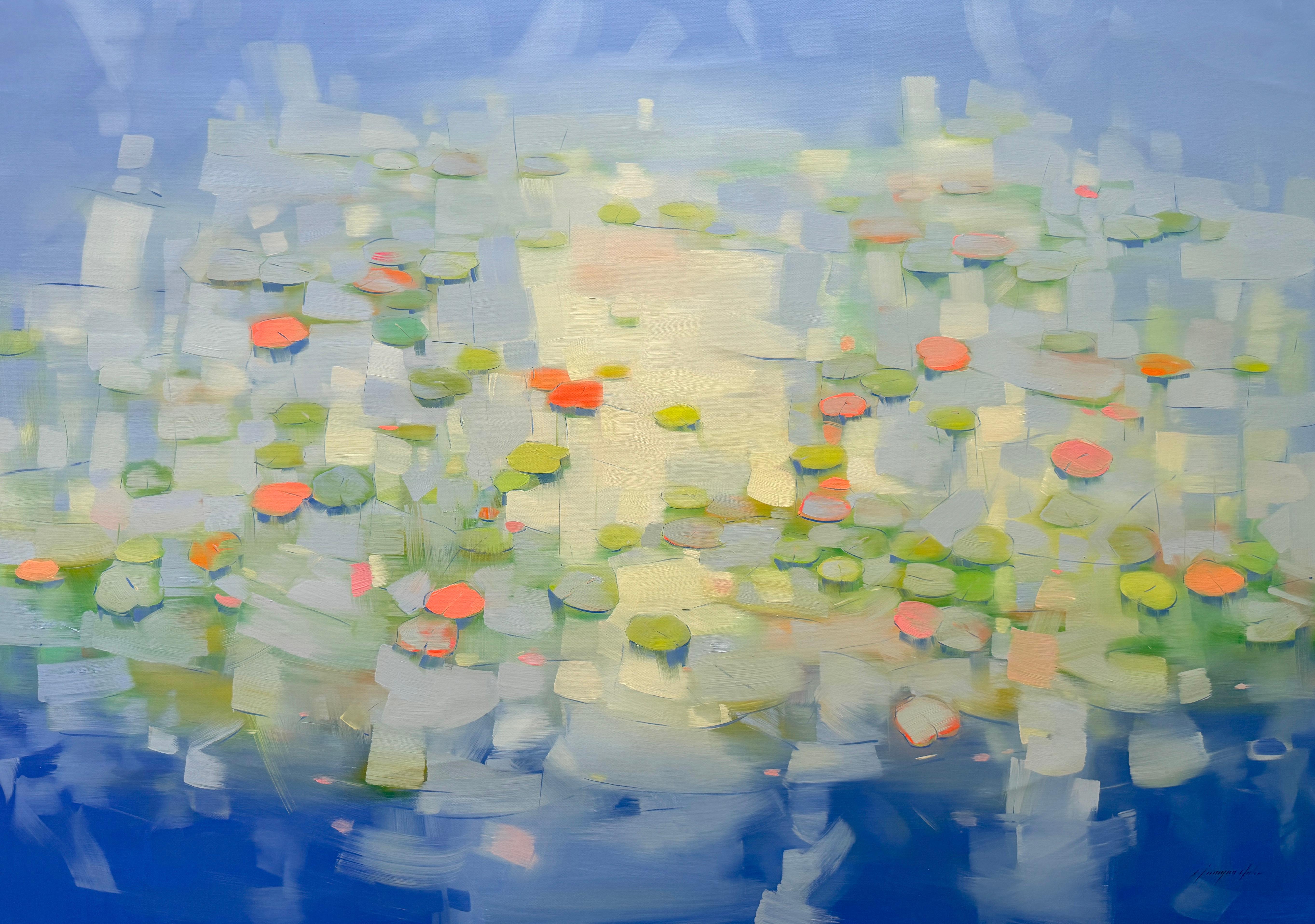 Landscape Painting de Vahe Yeremyan - Nenúfares, impresionismo Gran cuadro al óleo original, listo para colgar