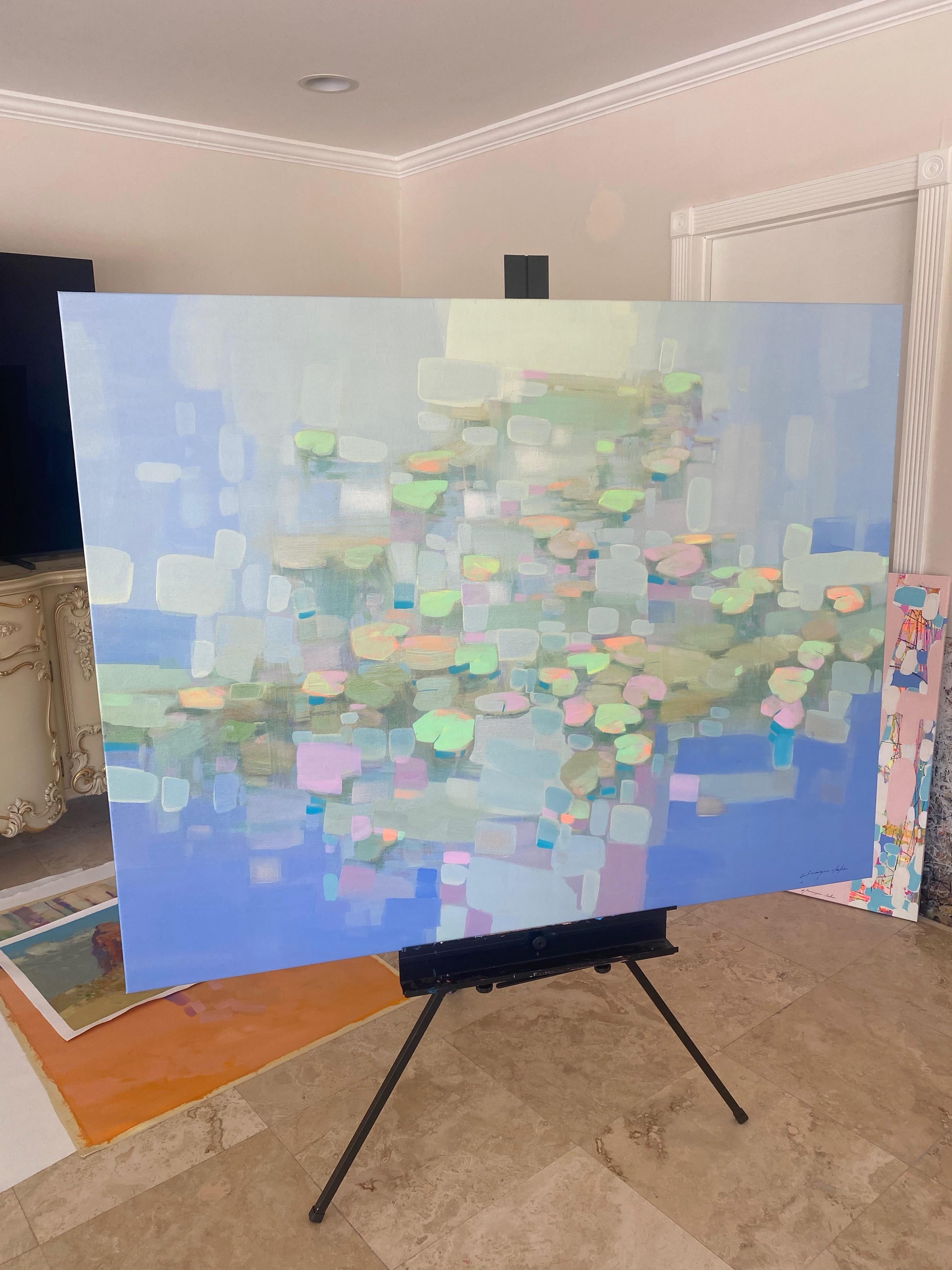 Ninfee in Perla Arte astratta Pittura ad olio originale di grandi dimensioni pronta da appendere in vendita 3