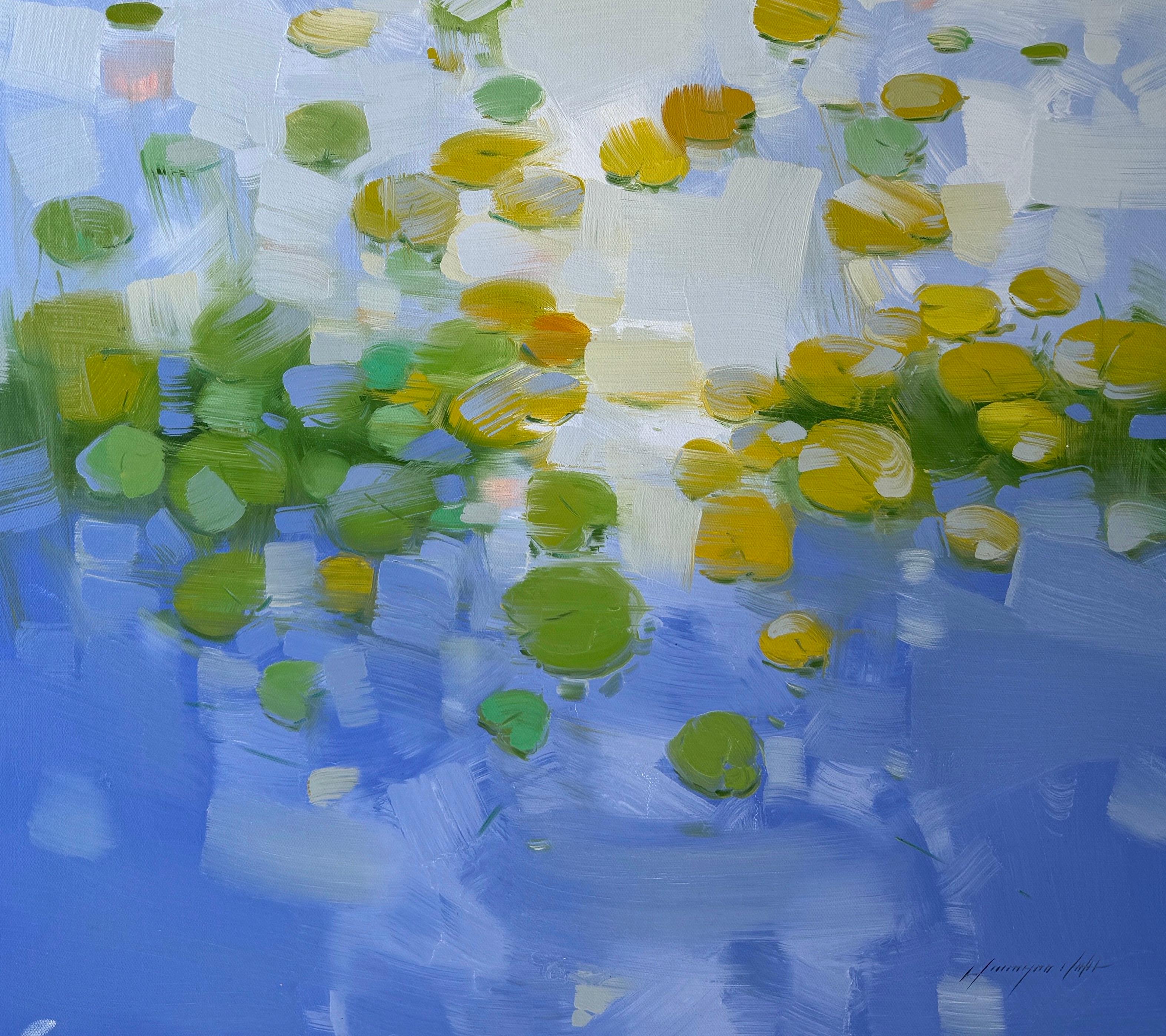 Ninfee, Pittura ad olio originale, pronta da appendere - Painting di Vahe Yeremyan