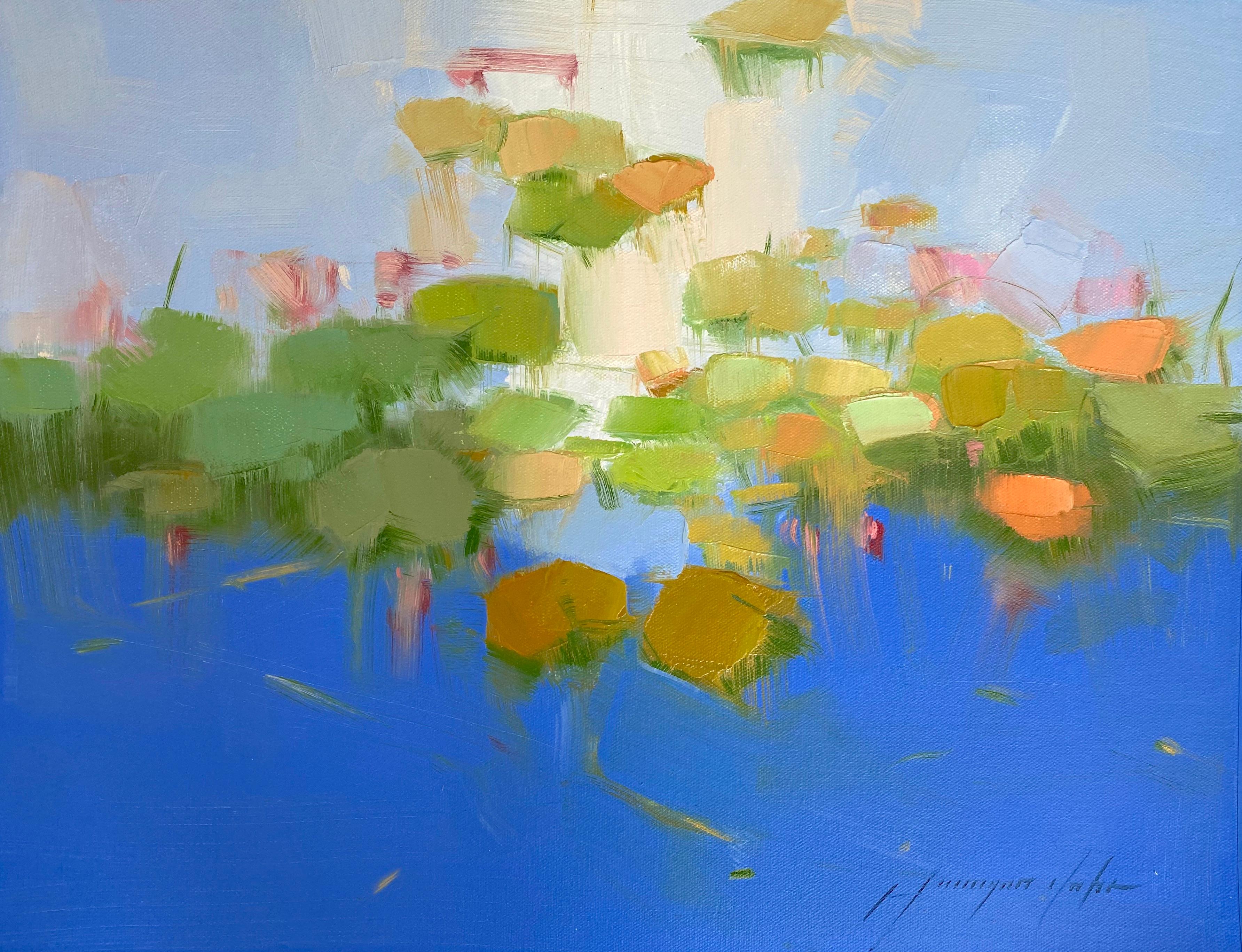 Vahe Yeremyan Landscape Painting - Waterlilies, Original oil Painting, Ready to Hang