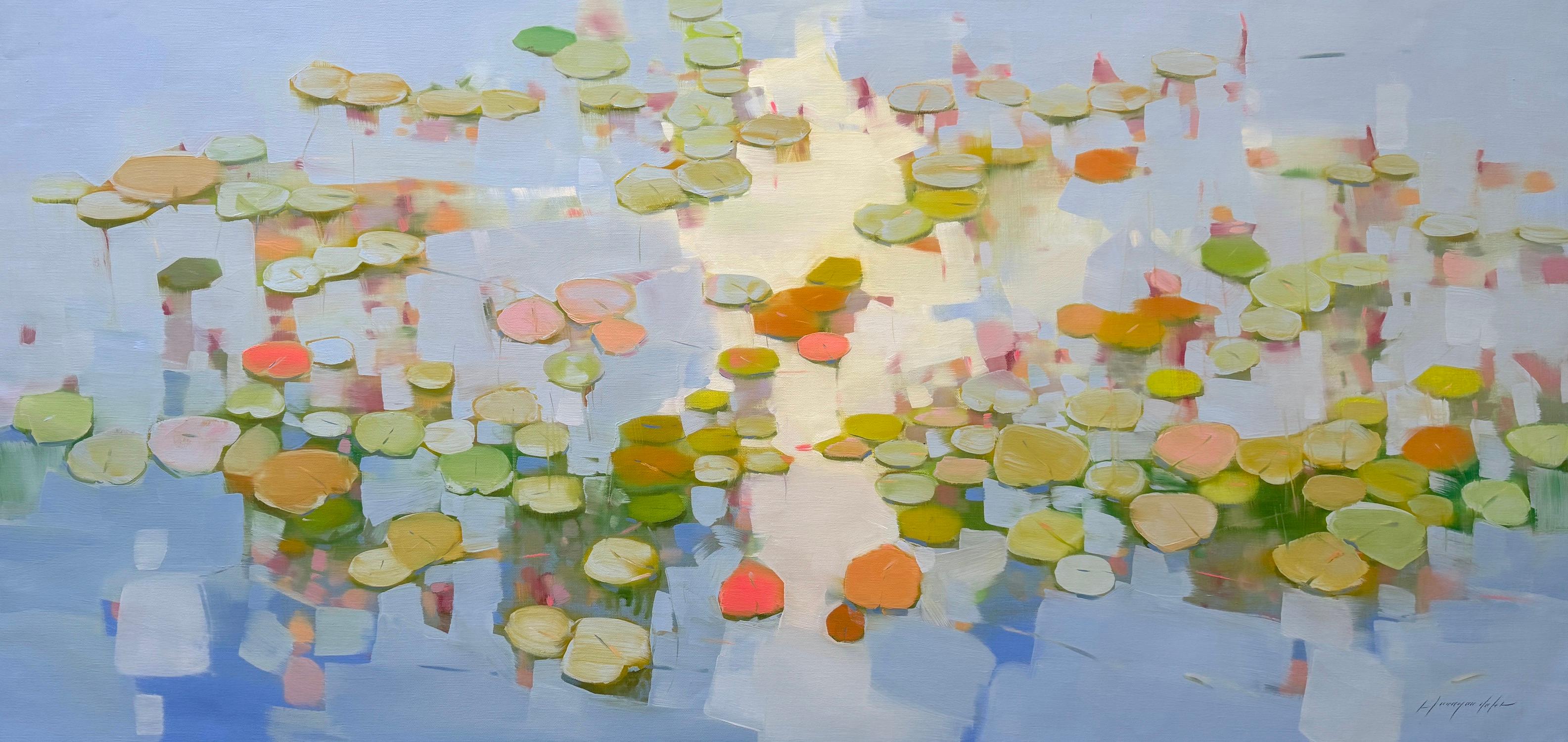 Seerosen Teich Floral Original Ölgemälde, hängefertig