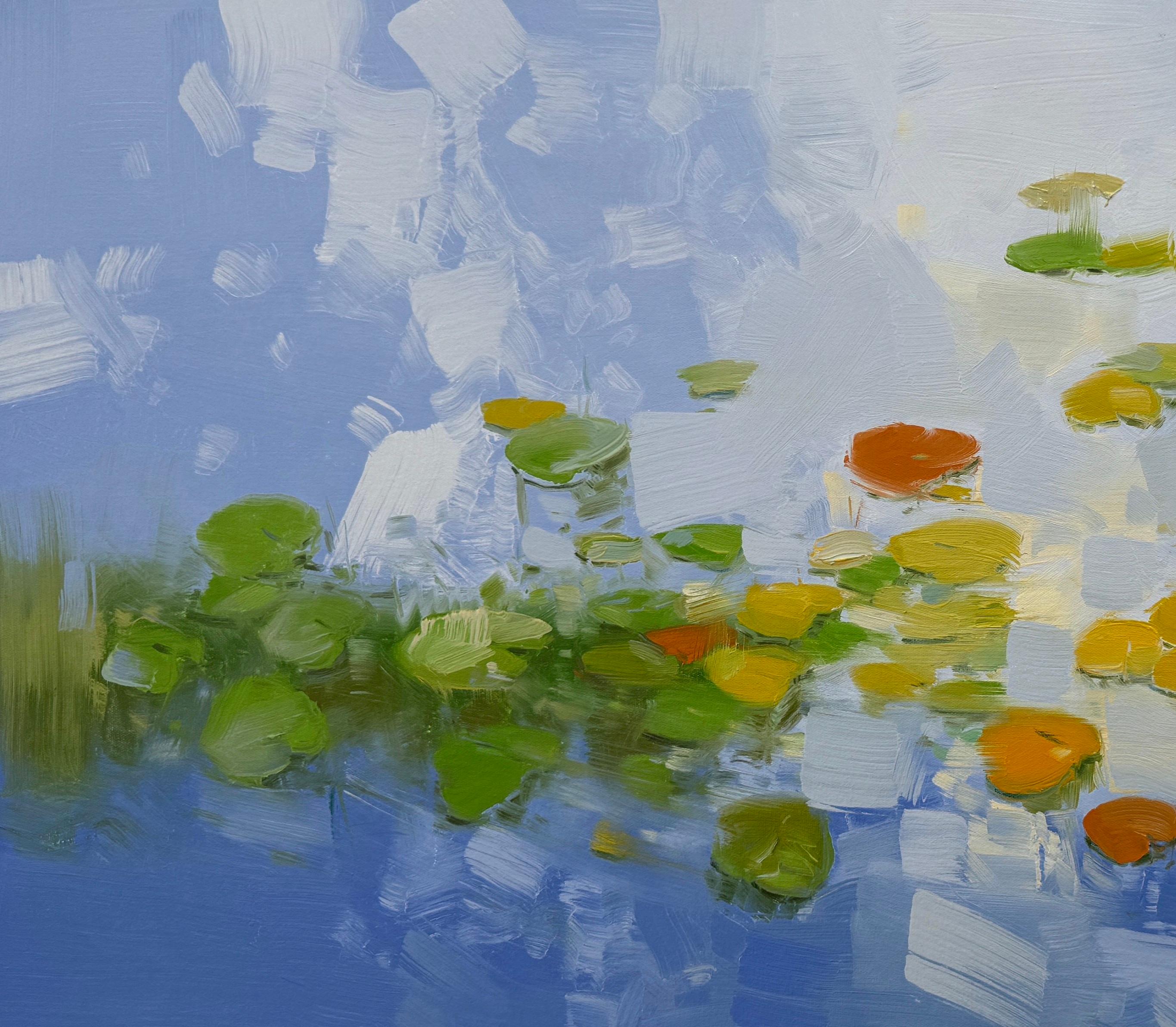 Waterlilies-Teich, Original-Ölgemälde in Öl, hängefertig – Painting von Vahe Yeremyan