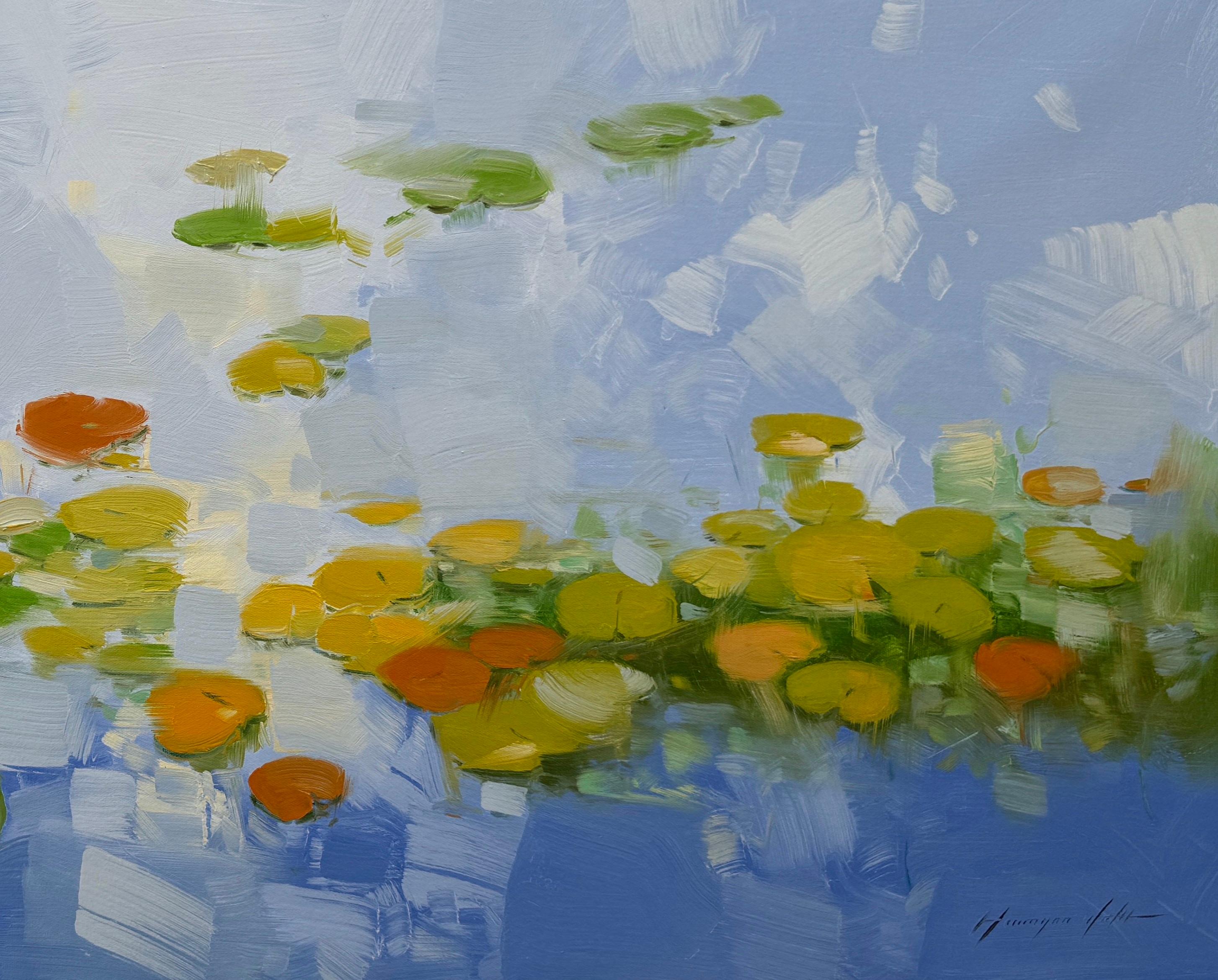 Waterlilies-Teich, Original-Ölgemälde in Öl, hängefertig (Impressionismus), Painting, von Vahe Yeremyan