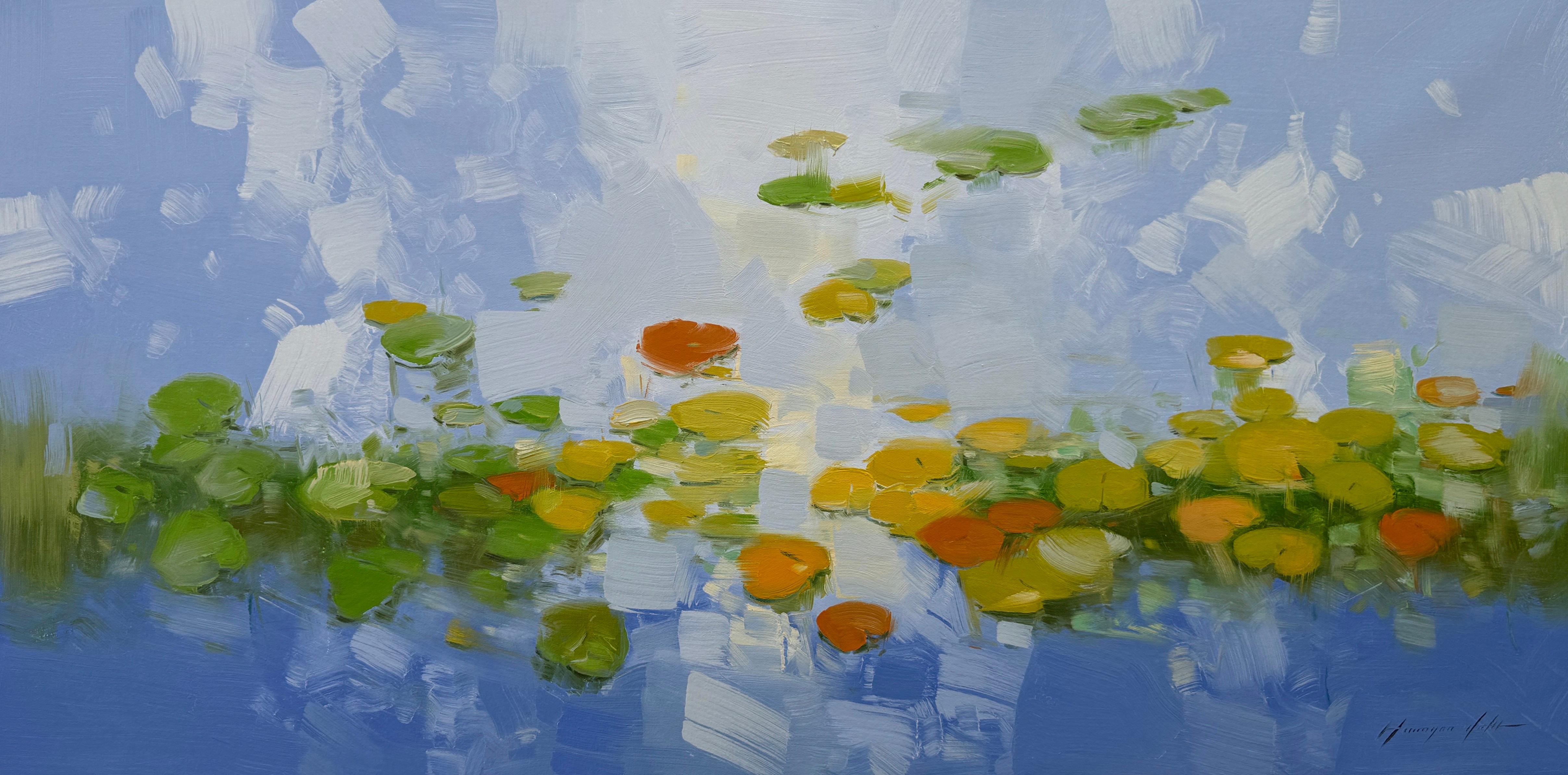 Waterlilies-Teich, Original-Ölgemälde in Öl, hängefertig