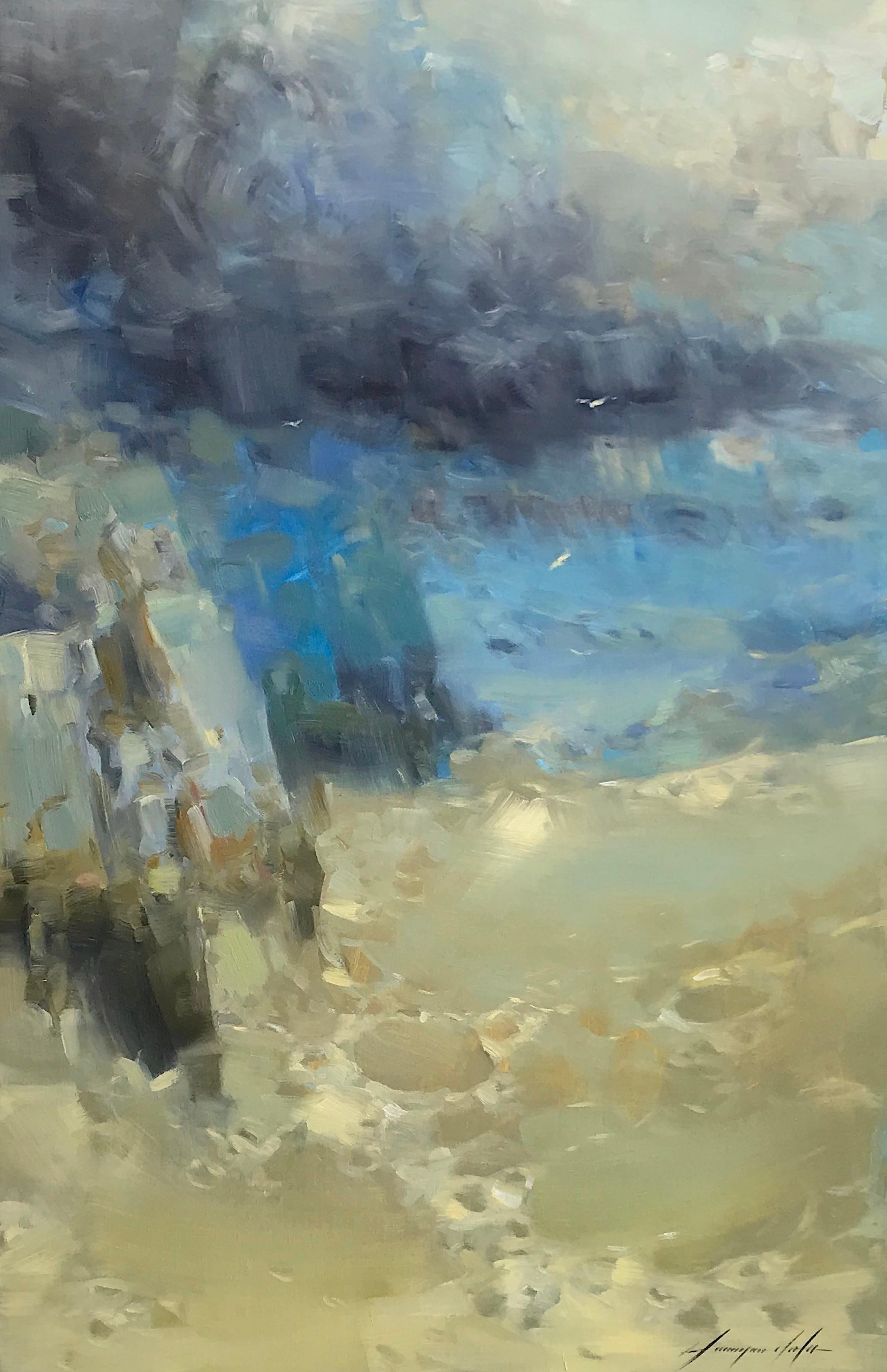Vahe Yeremyan Landscape Painting - Waves, Original Oil Painting, Handmade artwork