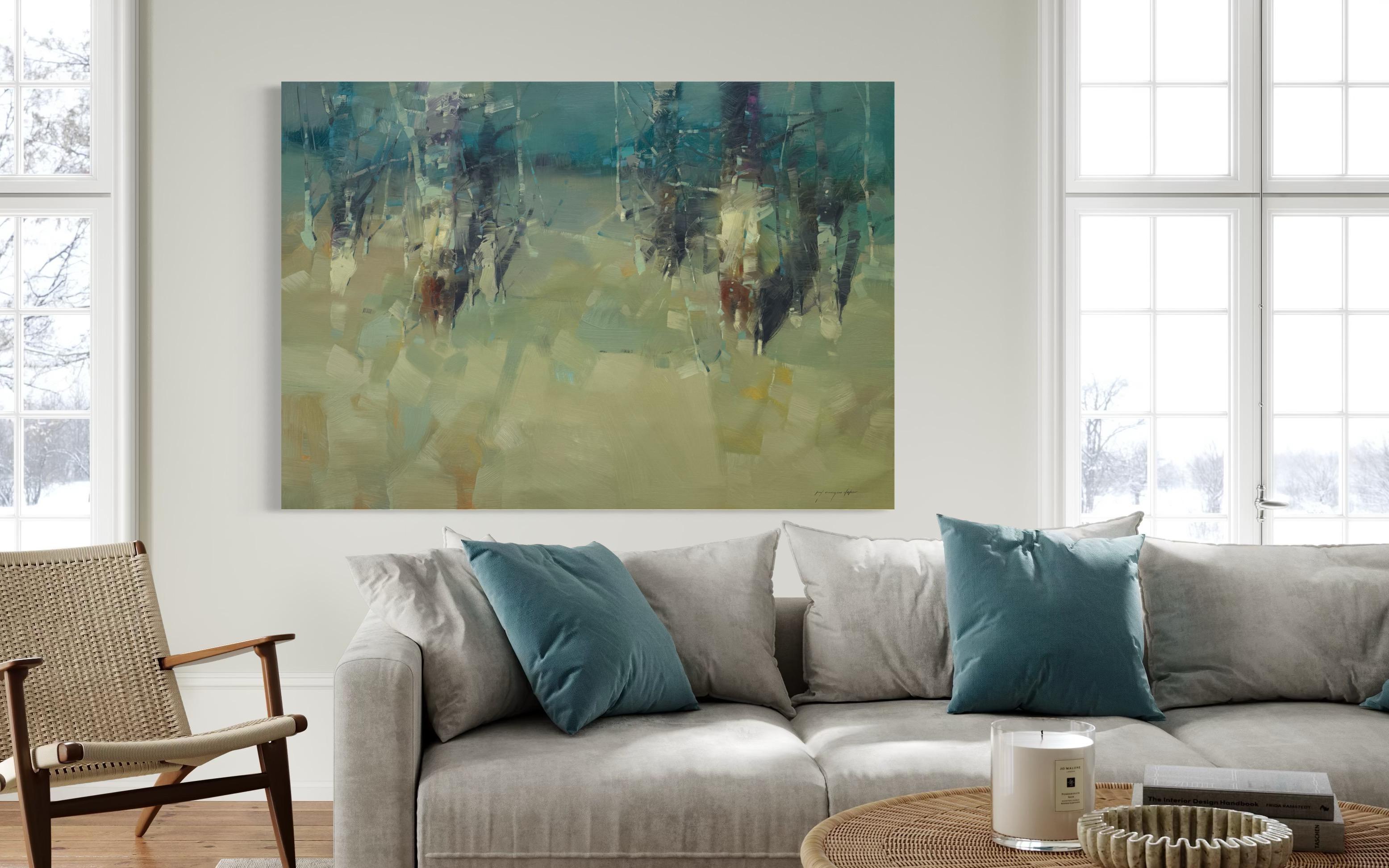 Whispering Pines, Paesaggio Impressionista Pittura ad olio originale, pronta da appendere - Painting di Vahe Yeremyan