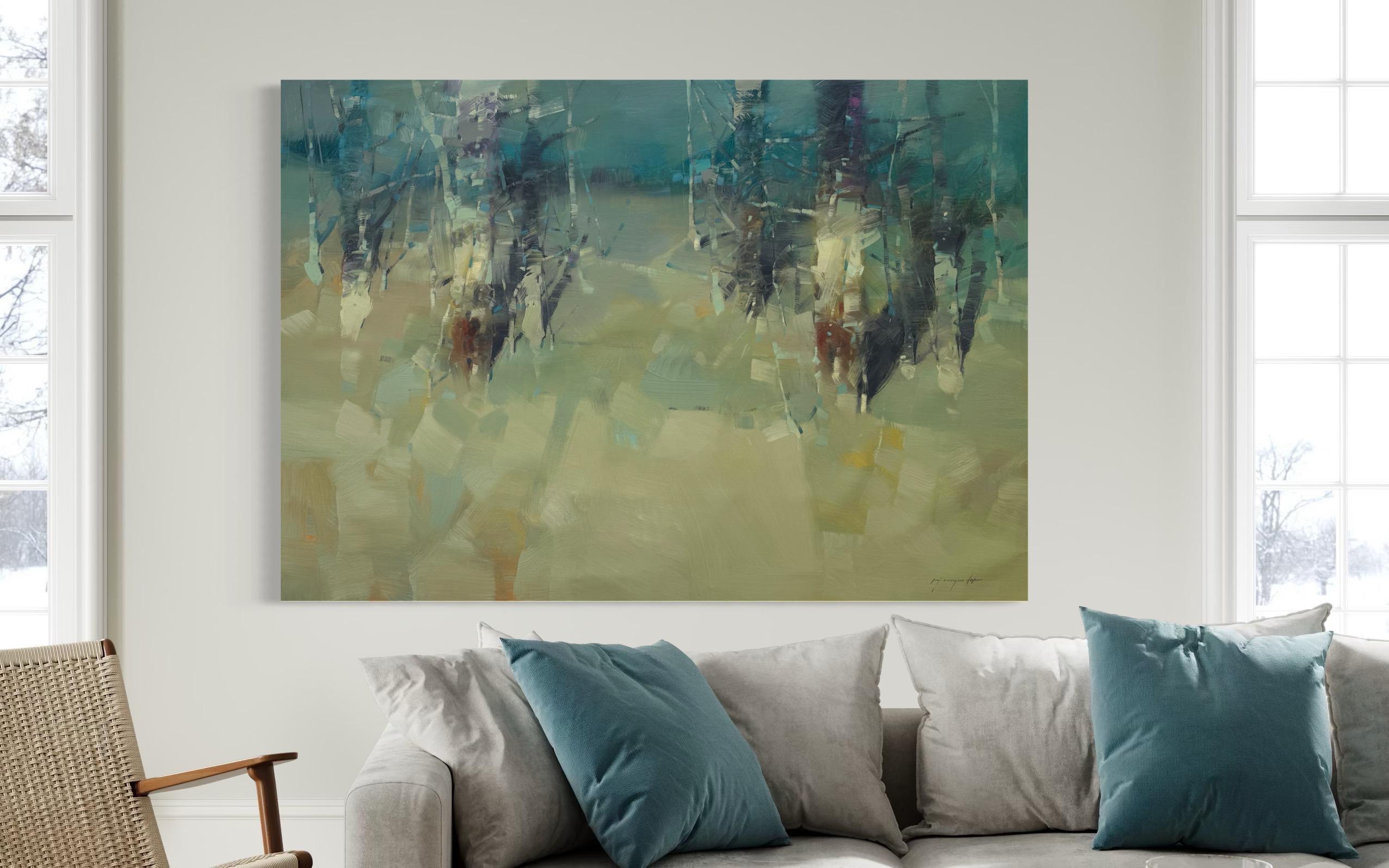 Whispering Pines, Paesaggio Impressionista Pittura ad olio originale, pronta da appendere - Painting Impressionismo di Vahe Yeremyan