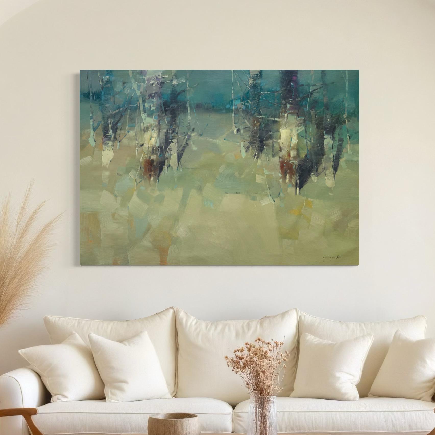 Whispering Pines, Paesaggio Impressionista Pittura ad olio originale, pronta da appendere in vendita 1