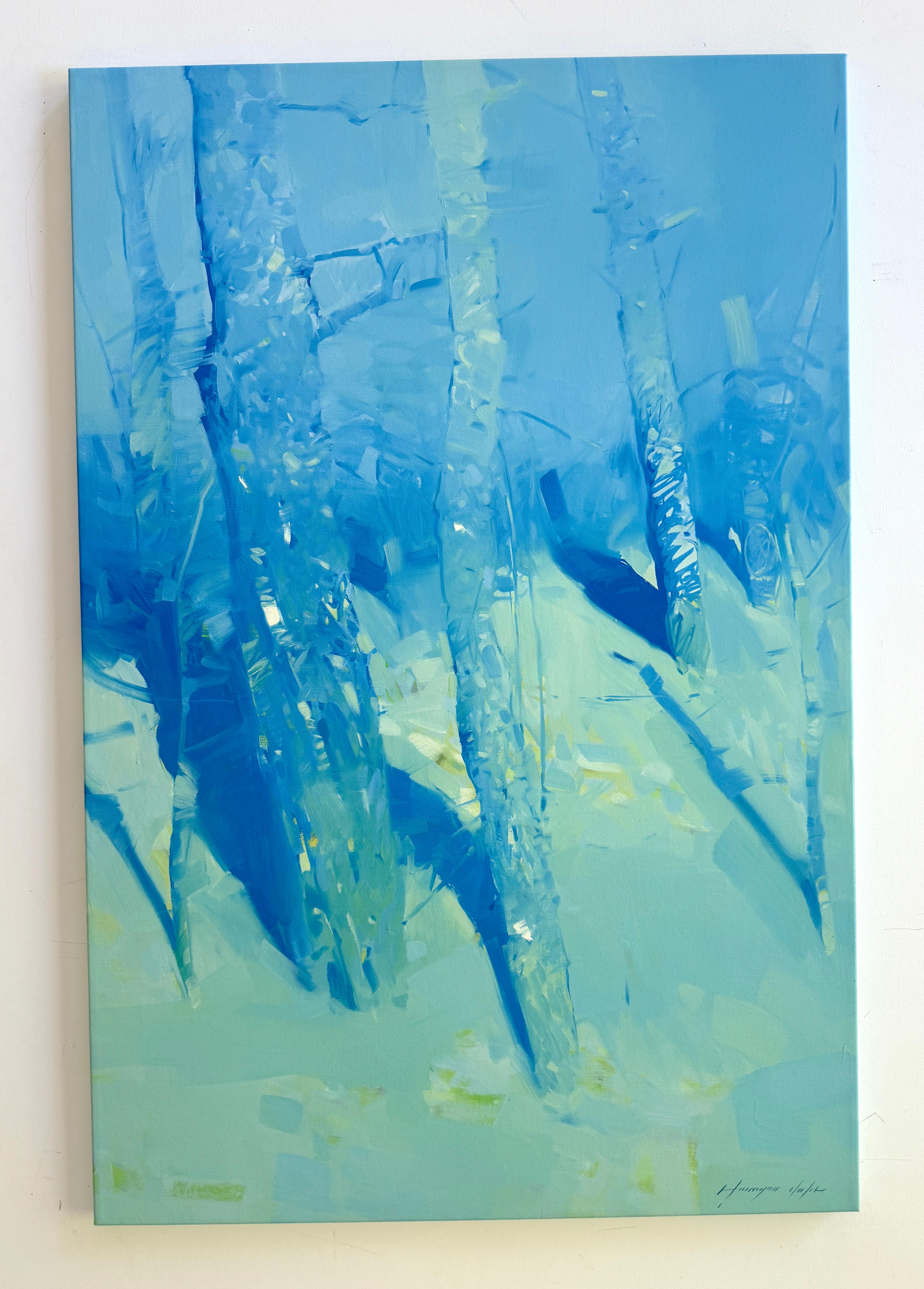 White Night, Landscape impressionism Original oil Painting, Ready to Hang - Blue Landscape Painting by Vahe Yeremyan