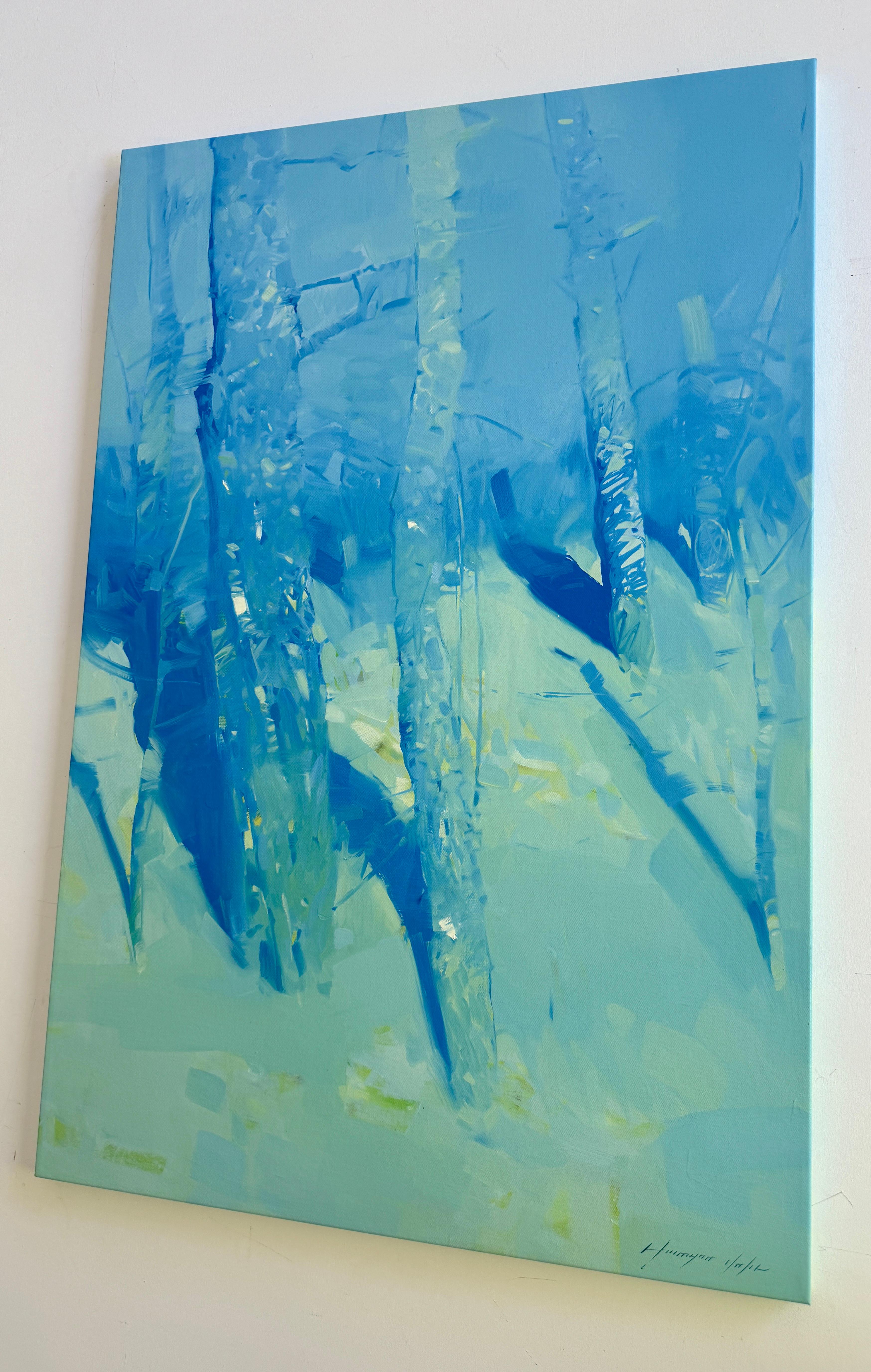 White Night, Landscape impressionism Original oil Painting, Ready to Hang For Sale 1