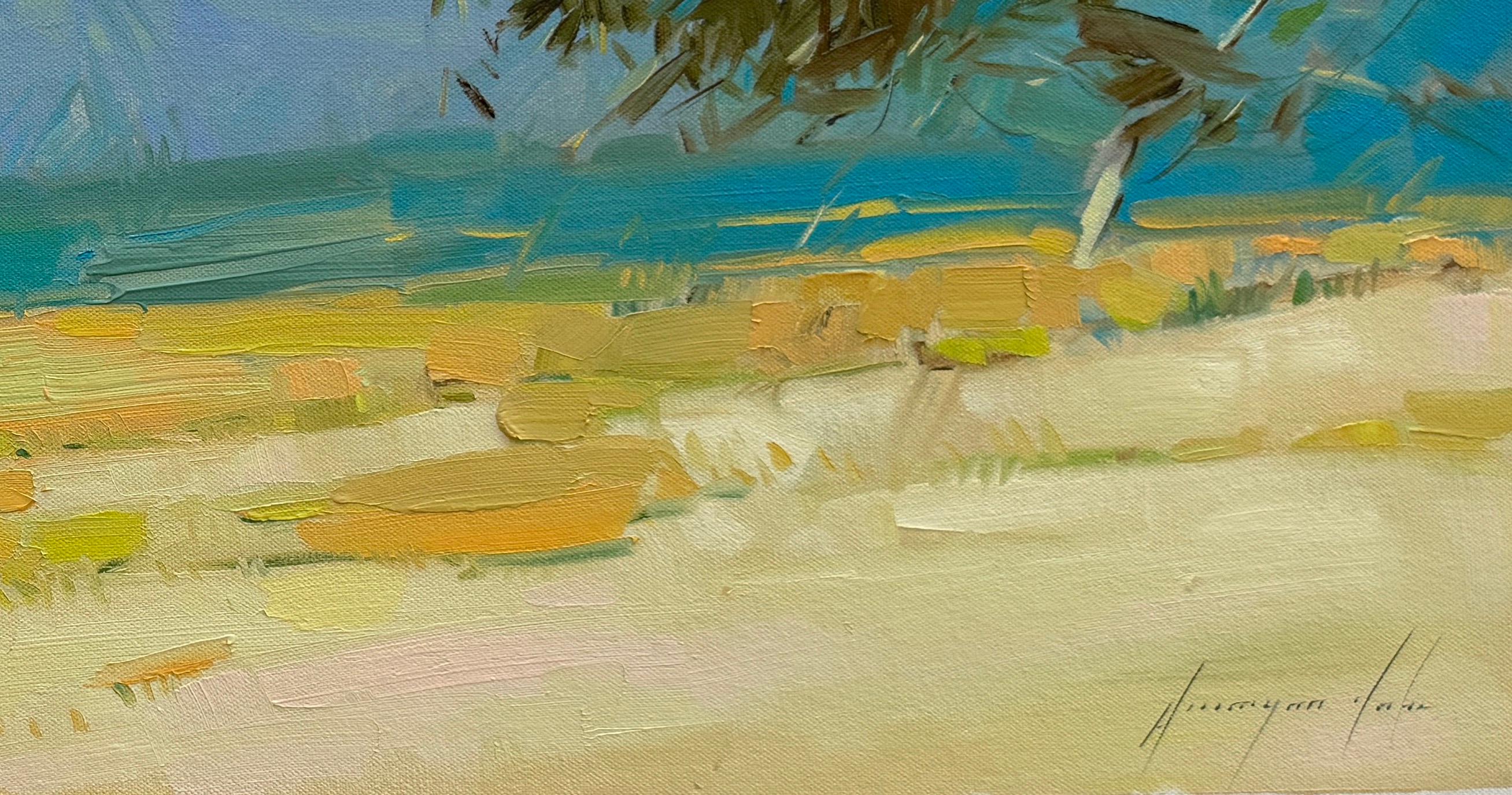 Giornata di vento, Impressionismo Pittura ad olio originale, pronta da appendere - Landscape Painting Marrone di Vahe Yeremyan