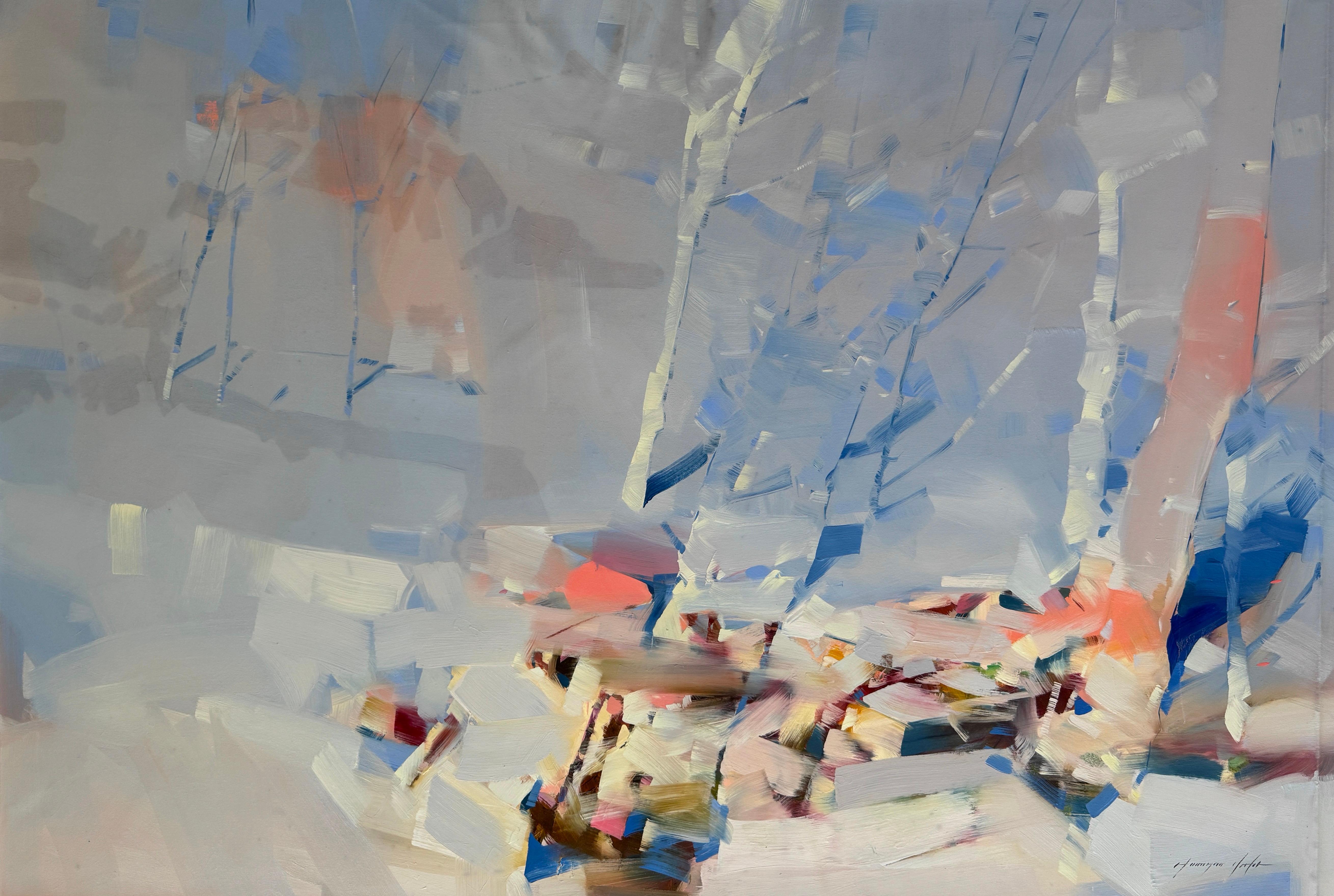 Winter Aspen landscape Contemporary art Original oil Painting, Ready to Hang