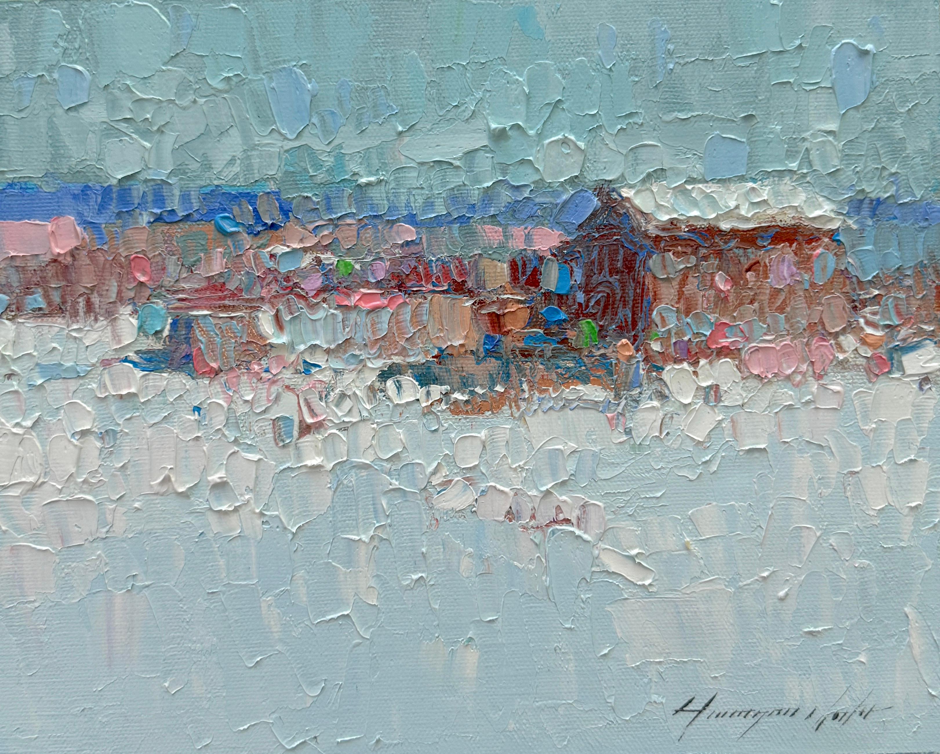 Landscape Painting de Vahe Yeremyan - Día de invierno, Paisaje Impresionismo Pintura al óleo original, Lista para colgar