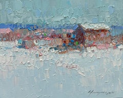 Winter Day, Landscape Impressionism Original oil Painting, Ready to Hang
