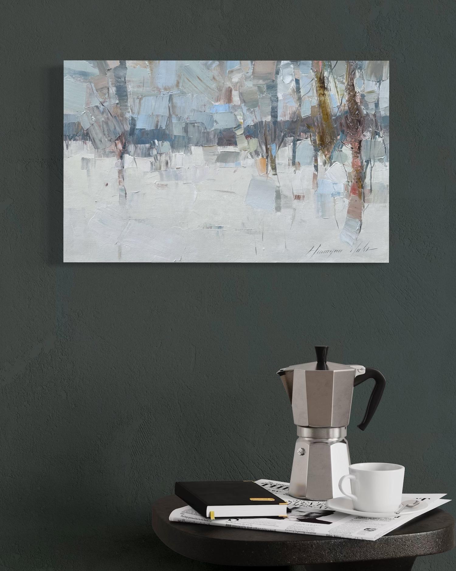 Winter-Impressionismus Originalgemälde zum Aufhängen (Grau), Landscape Painting, von Vahe Yeremyan