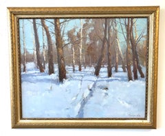 Paesaggio invernale Pittura ad olio originale, pronta da appendere