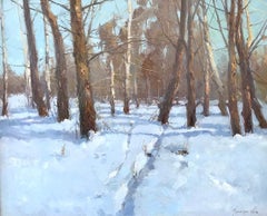 Paisaje invernal Pintura al óleo original, lista para colgar