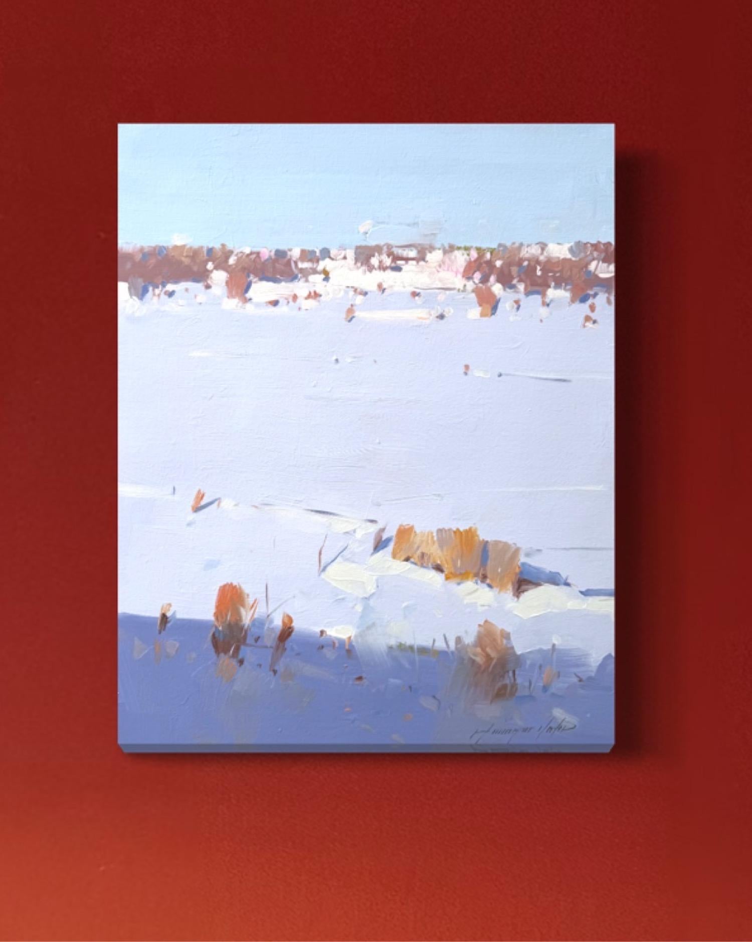 Winter Morning Landscape Impressionismus Original Ölgemälde, hängefertig im Angebot 2