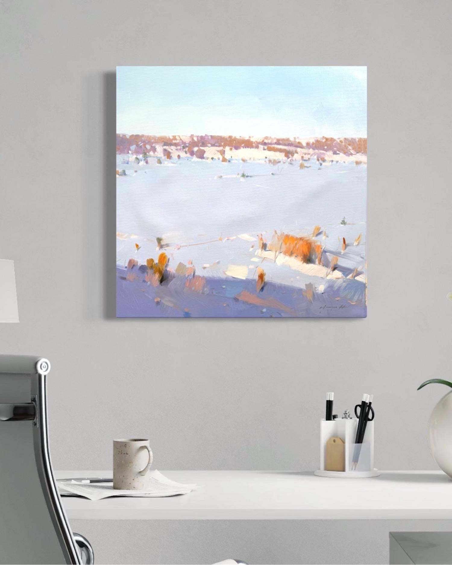 Silencio invernal Paisaje Impresionismo Pintura al óleo original, Lista para colgar - Painting de Vahe Yeremyan