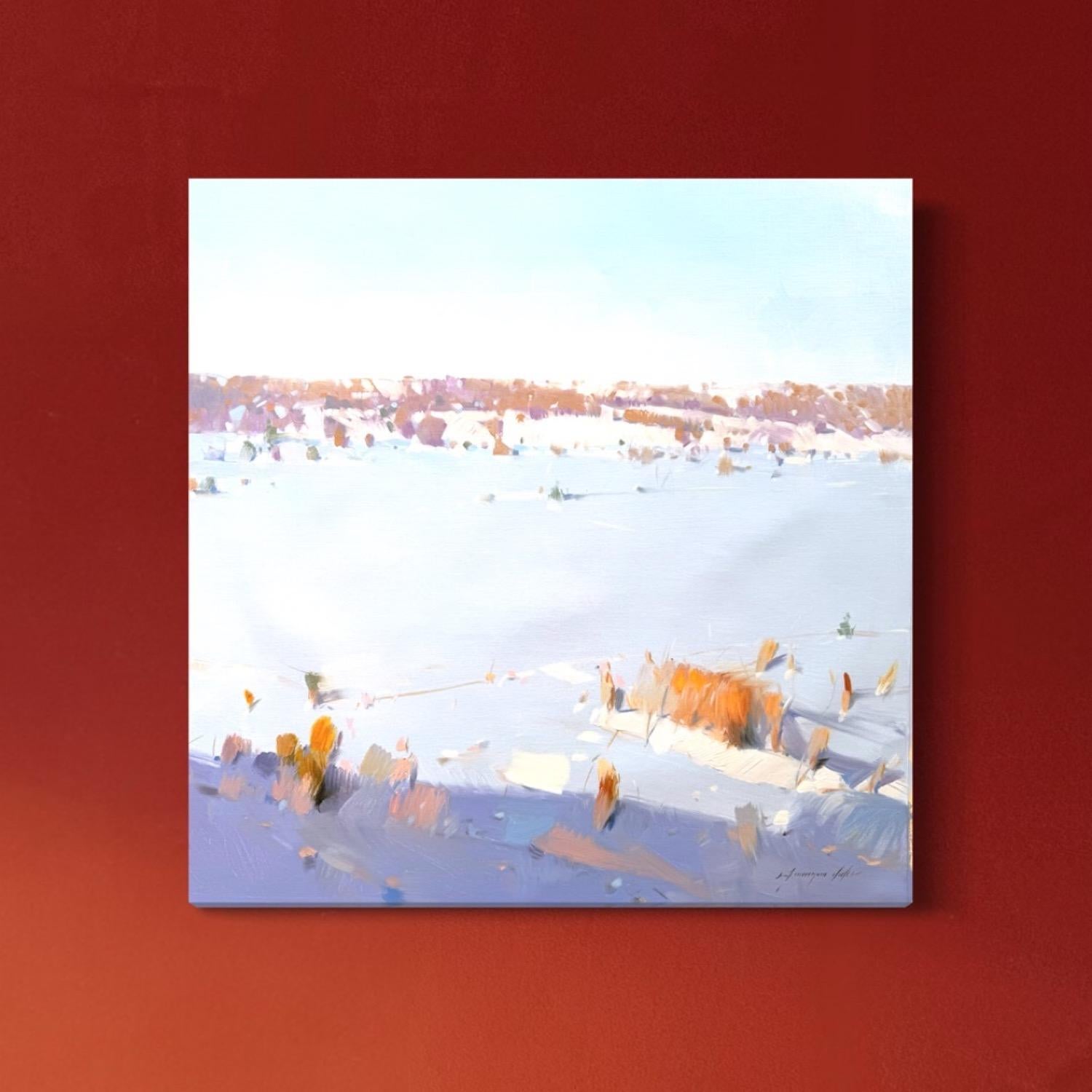 Silencio invernal Paisaje Impresionismo Pintura al óleo original, Lista para colgar en venta 1