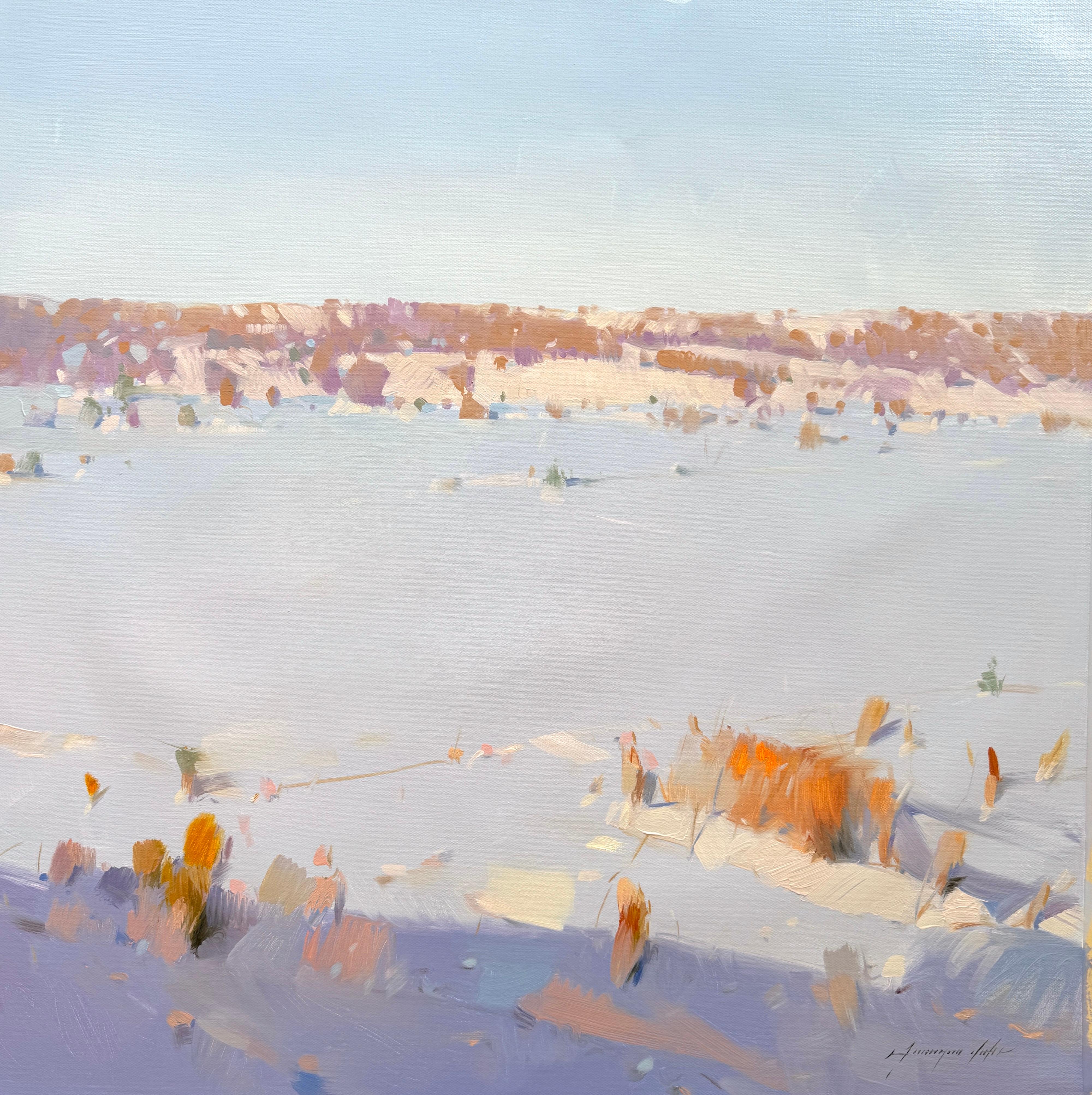 Landscape Painting de Vahe Yeremyan - Silencio invernal Paisaje Impresionismo Pintura al óleo original, Lista para colgar