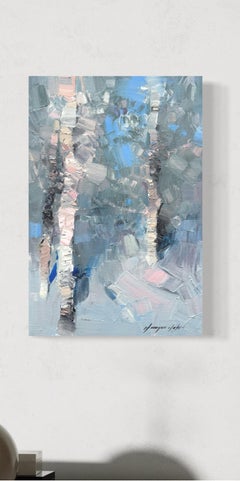 Winter Trees Impressionism Original oil Painting, Ready to Hang