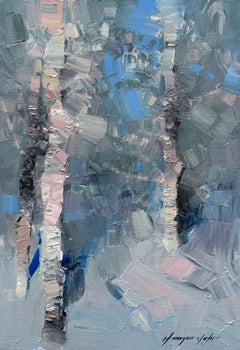 Winter Trees Impressionism Original oil Painting, Ready to Hang