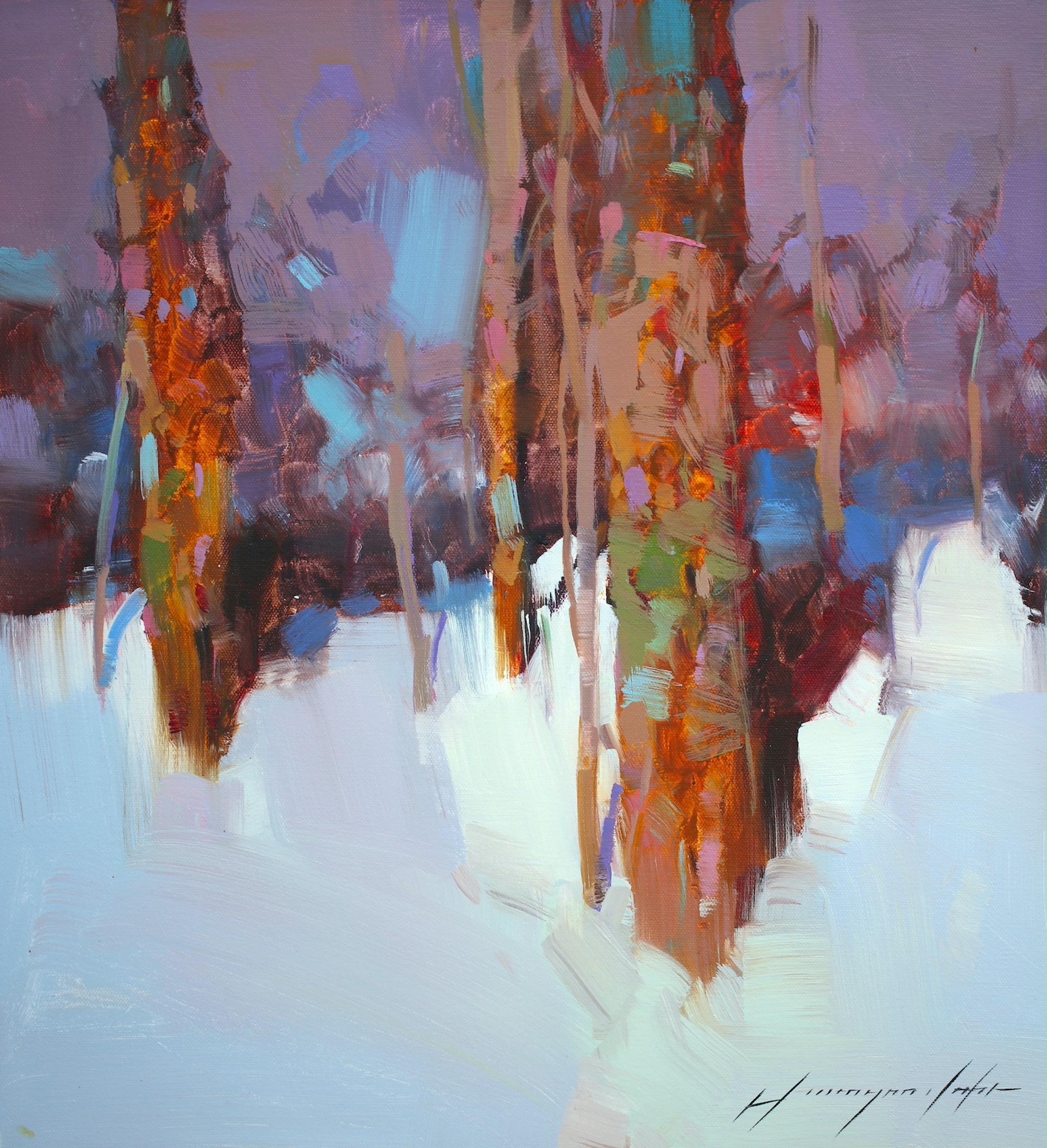 Vahe Yeremyan Landscape Painting - Winter Trees, Original oil Painting, Ready to Hang