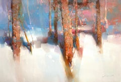 Treis d'hiver, peinture à l'huile originale, prête à être accrochée