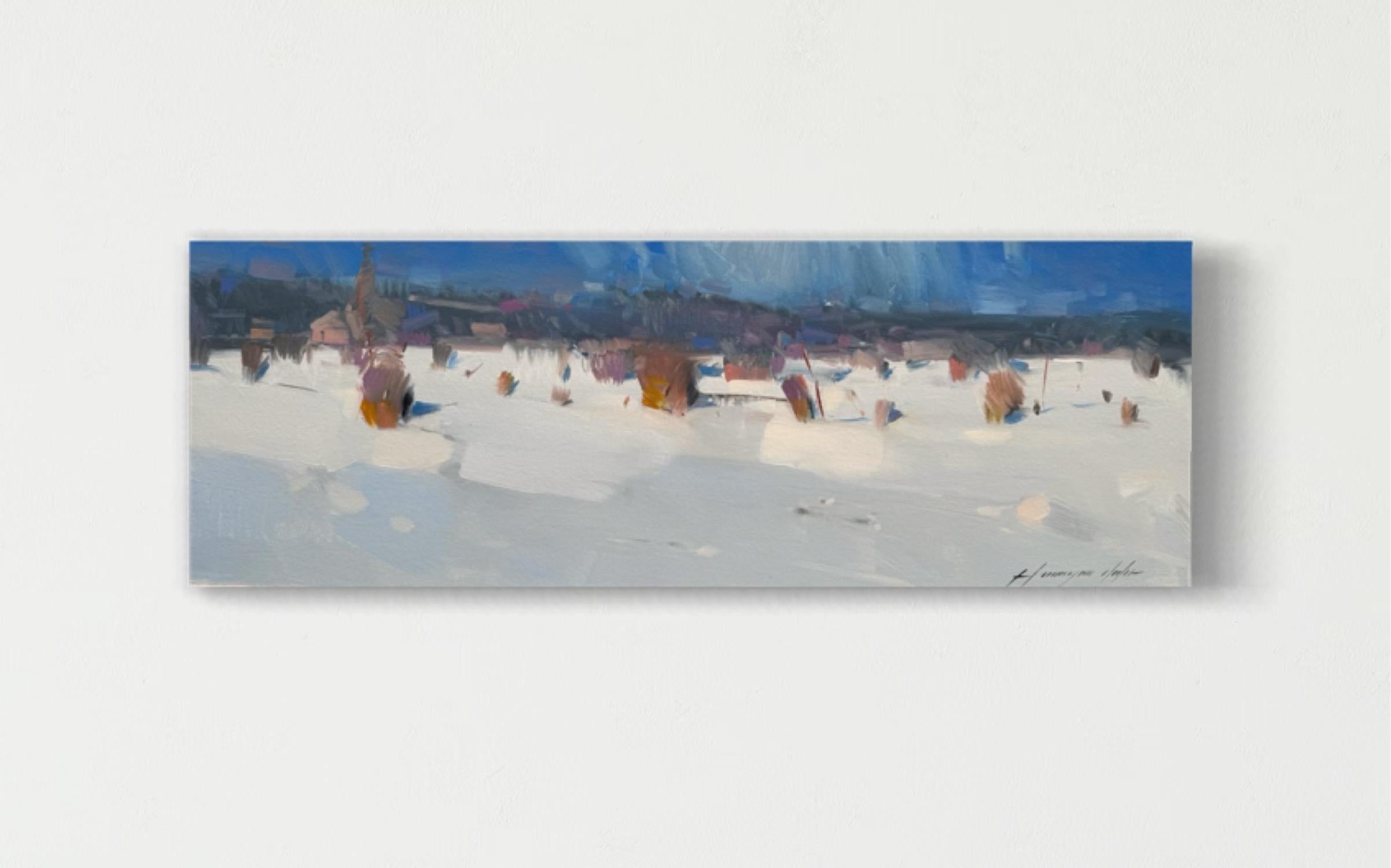 Paesaggio della valle d'inverno Impressionismo Pittura ad olio originale, pronta da appendere - Painting di Vahe Yeremyan