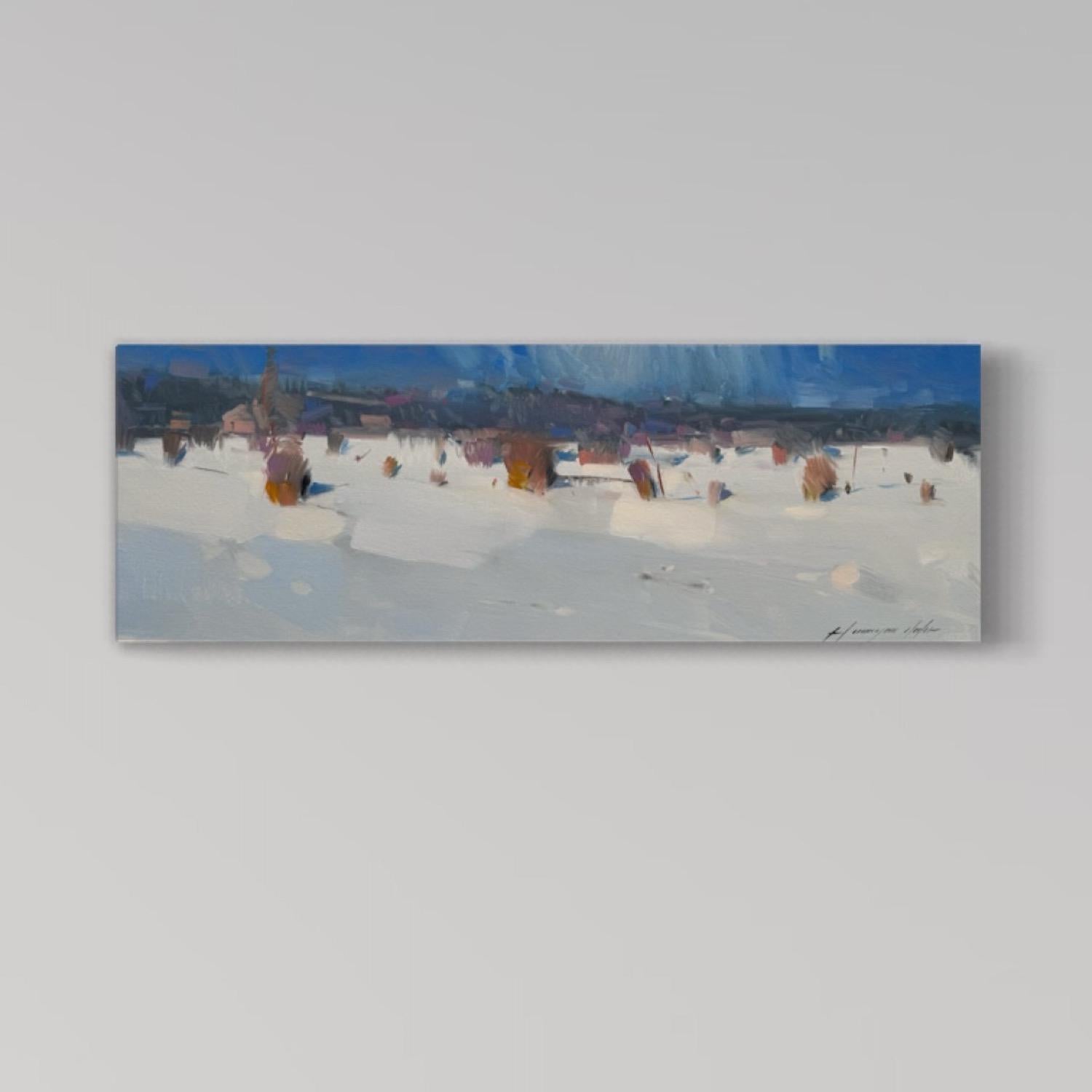 Paesaggio della valle d'inverno Impressionismo Pittura ad olio originale, pronta da appendere in vendita 2