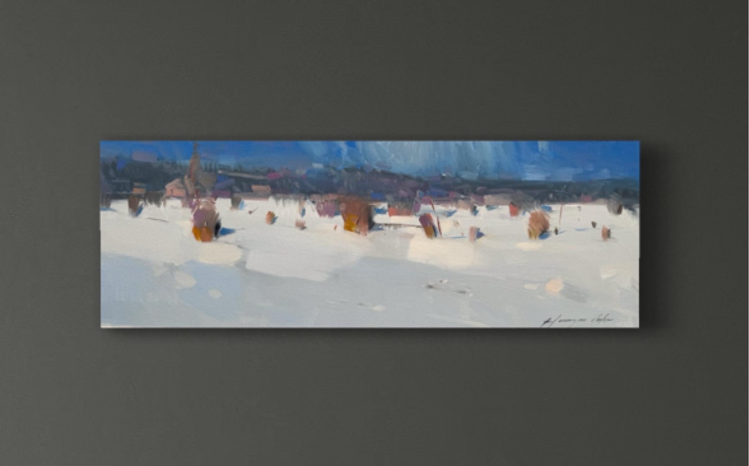 Paesaggio della valle d'inverno Impressionismo Pittura ad olio originale, pronta da appendere in vendita 3