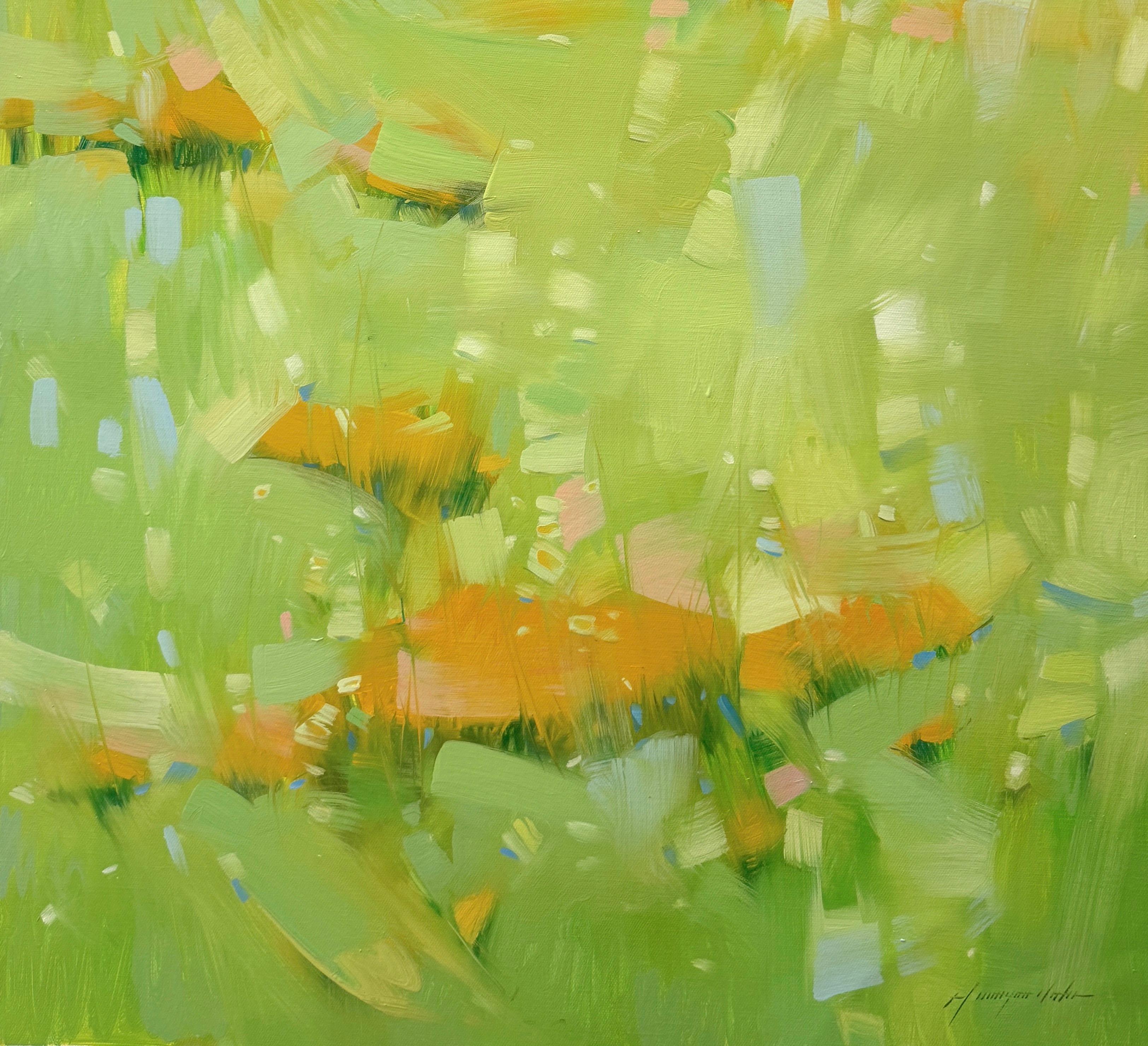 Campo amarillo, Paisaje impresionismo Pintura al óleo original, Lista para colgar - Painting de Vahe Yeremyan