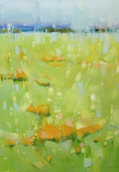 Campo giallo, Paesaggio impressionista Pittura ad olio originale, pronta da appendere