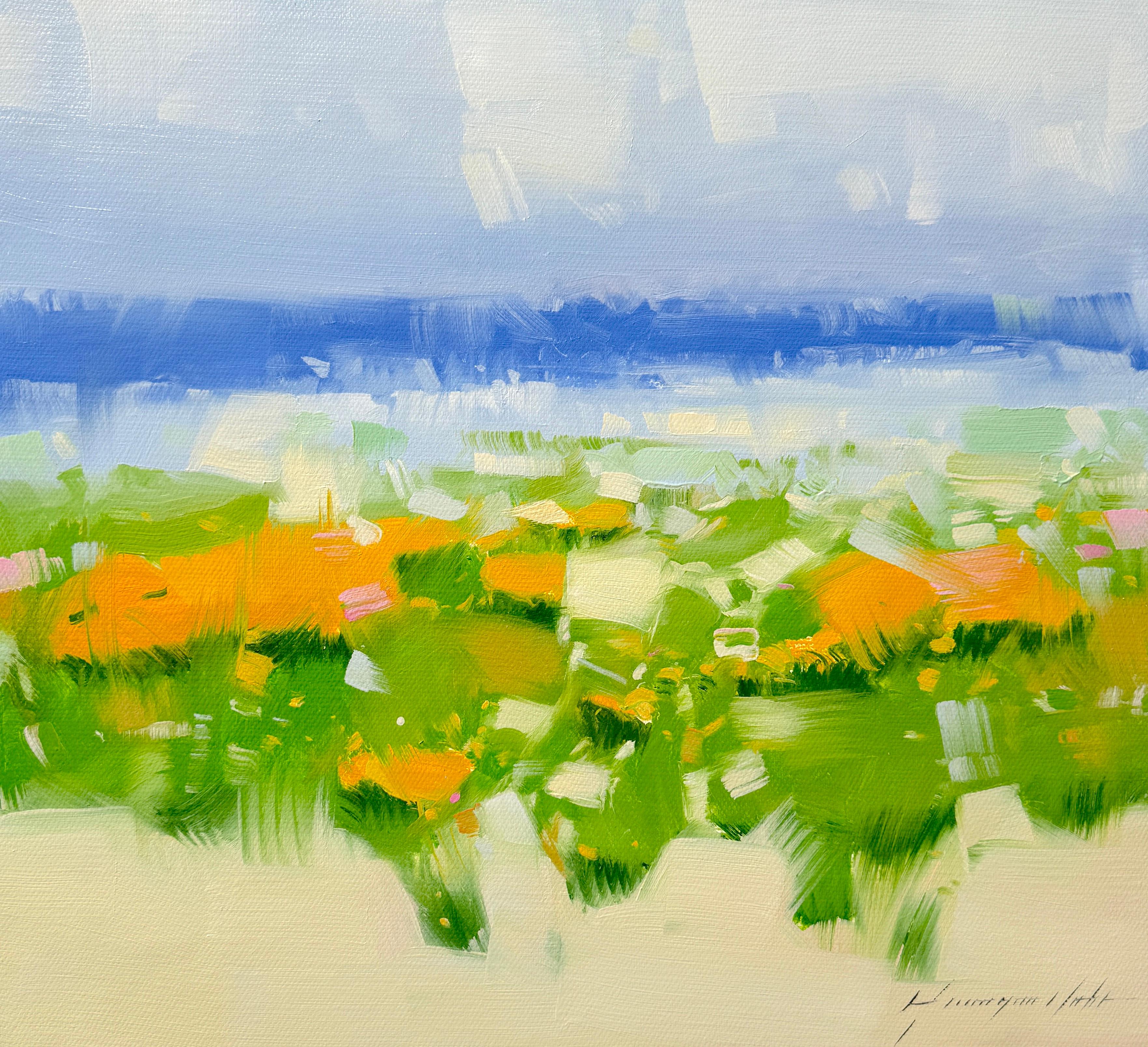 Vahe Yeremyan Landscape Painting - Yellow Flowers, Impressionism Original oil Painting, Ready to Hang