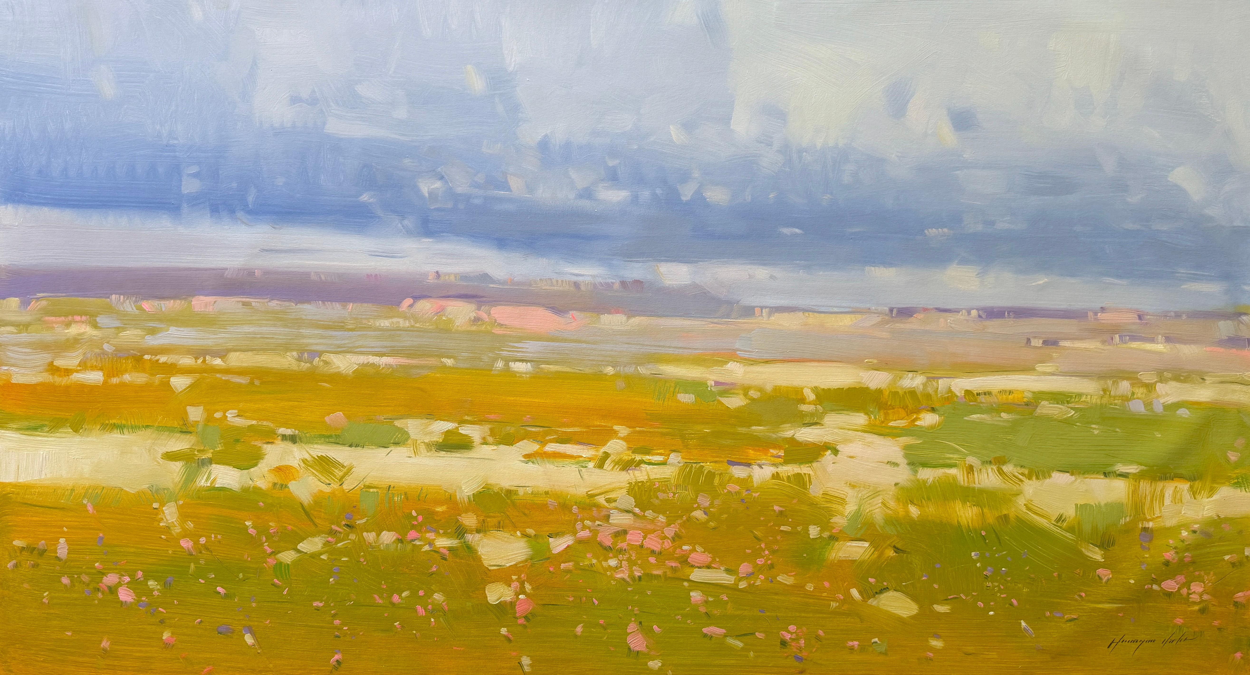 Landscape Painting di Vahe Yeremyan - Paesaggio di Yellow Hill Impressionismo Pittura ad olio originale, pronta da appendere