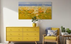 Yellow Poppies Landscape Impressionism Original oil Painting, Ready to Hang