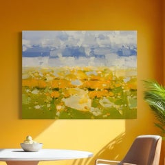 Yellow Poppies Landscape Impressionism Original oil Painting, Ready to Hang