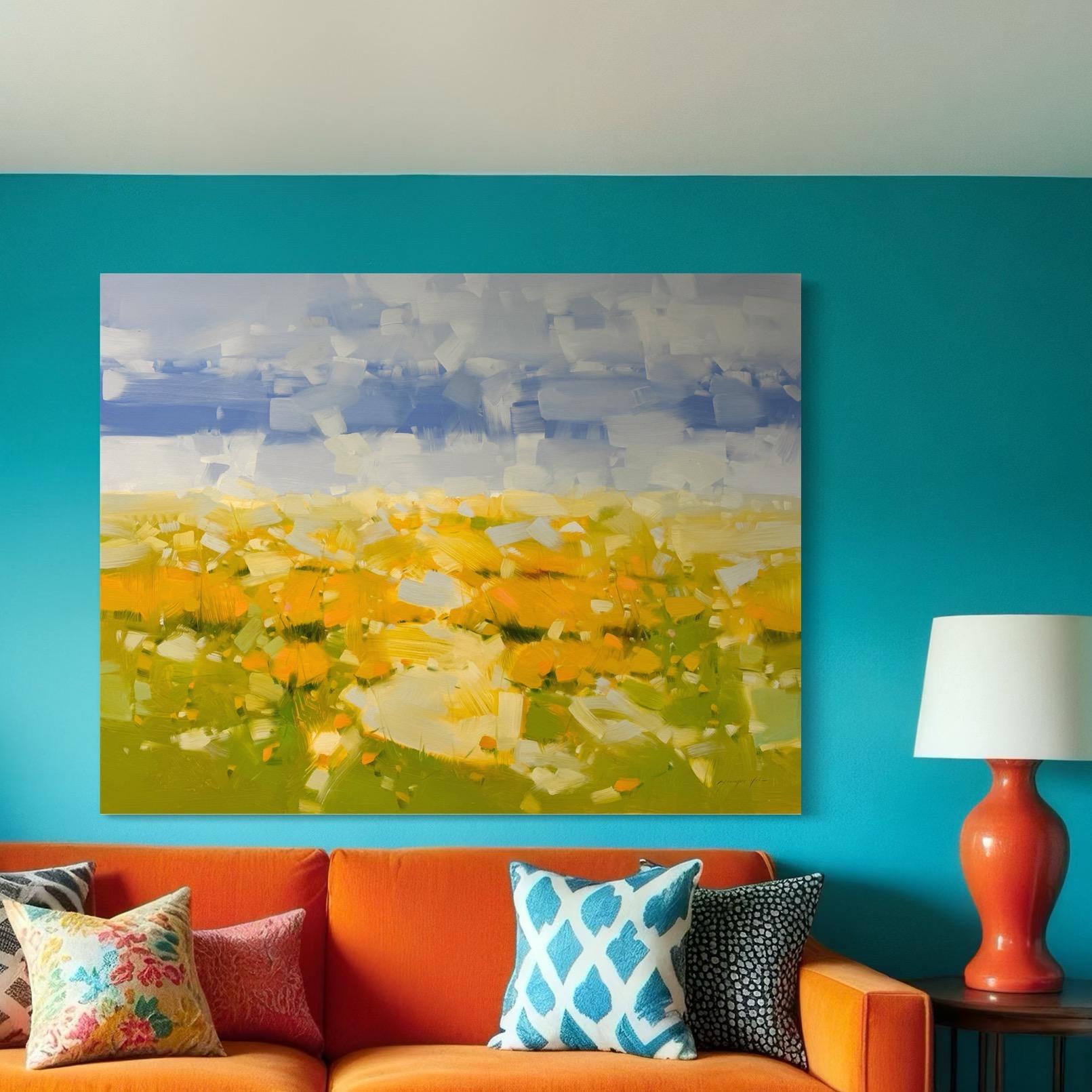Amapolas amarillas Paisaje Impresionismo Pintura al óleo original, Lista para colgar - Painting Impresionista de Vahe Yeremyan