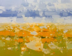 Yellow Poppies Landscape Impressionism Original oil Painting, Ready to Hang