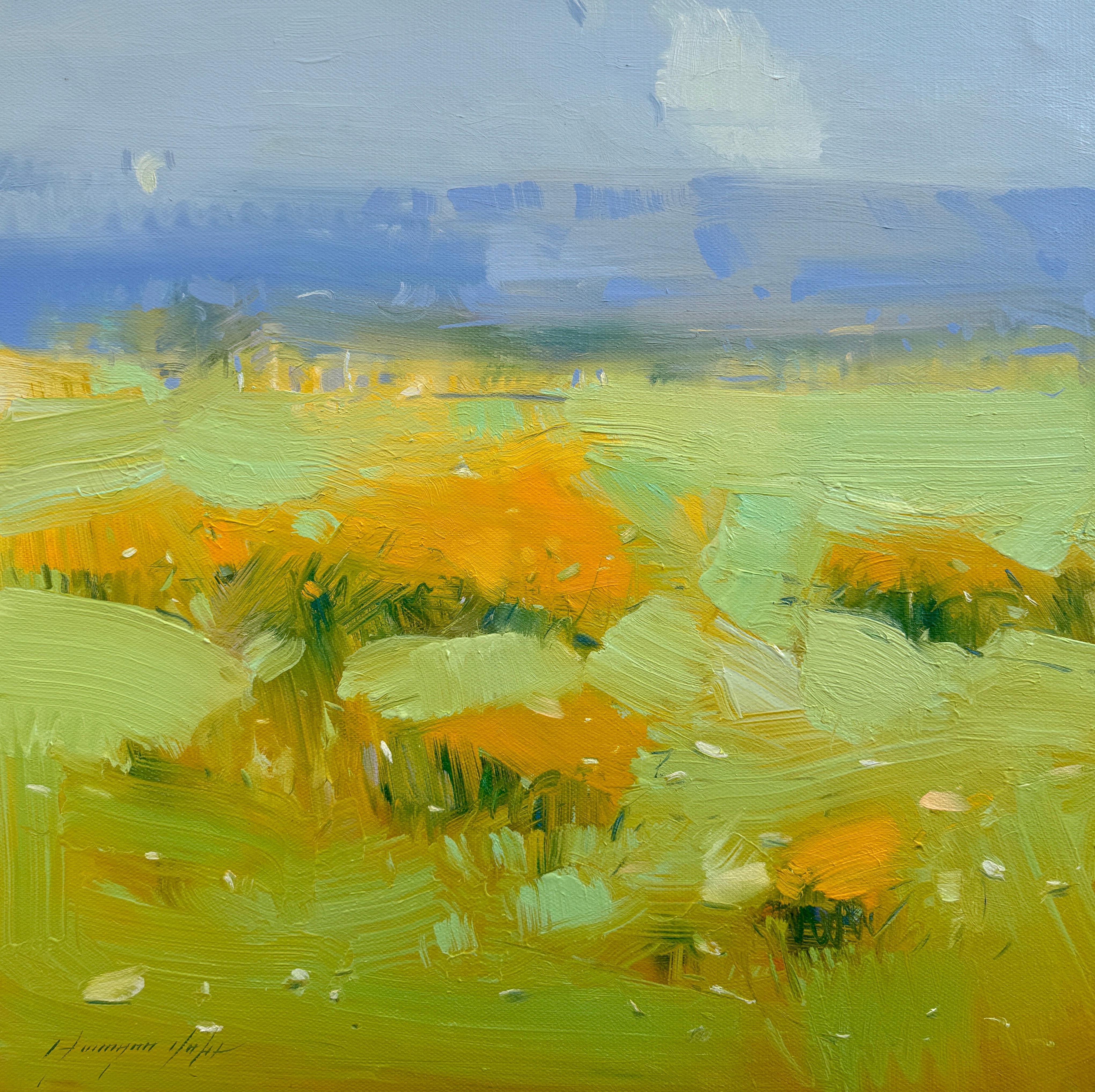 Landscape Painting di Vahe Yeremyan - Valle gialla, Paesaggio, Pittura ad olio originale, pronta da appendere