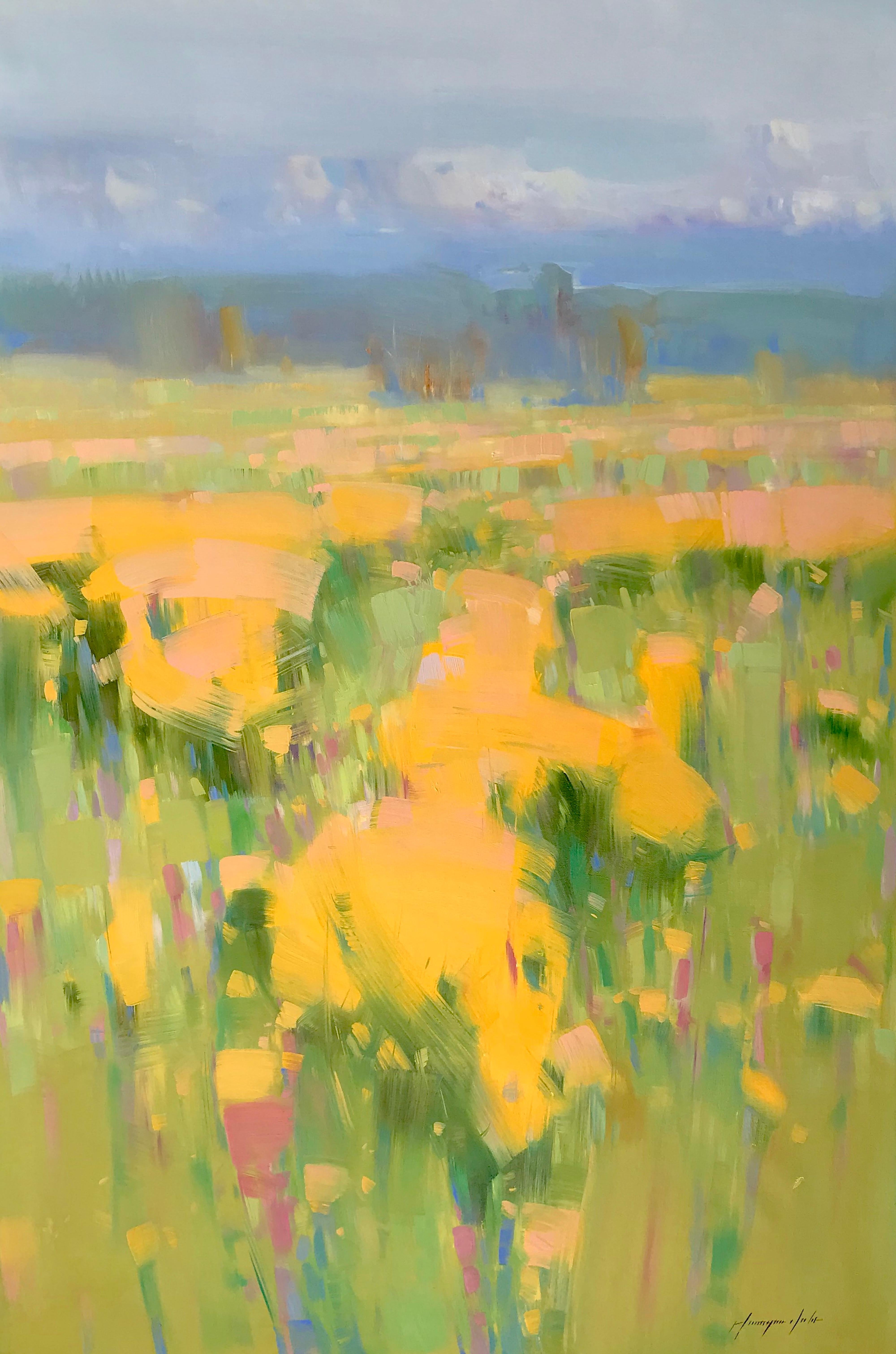 Vahe Yeremyan Landscape Painting - Yellow Valley, Original Oil Painting, Handmade artwork