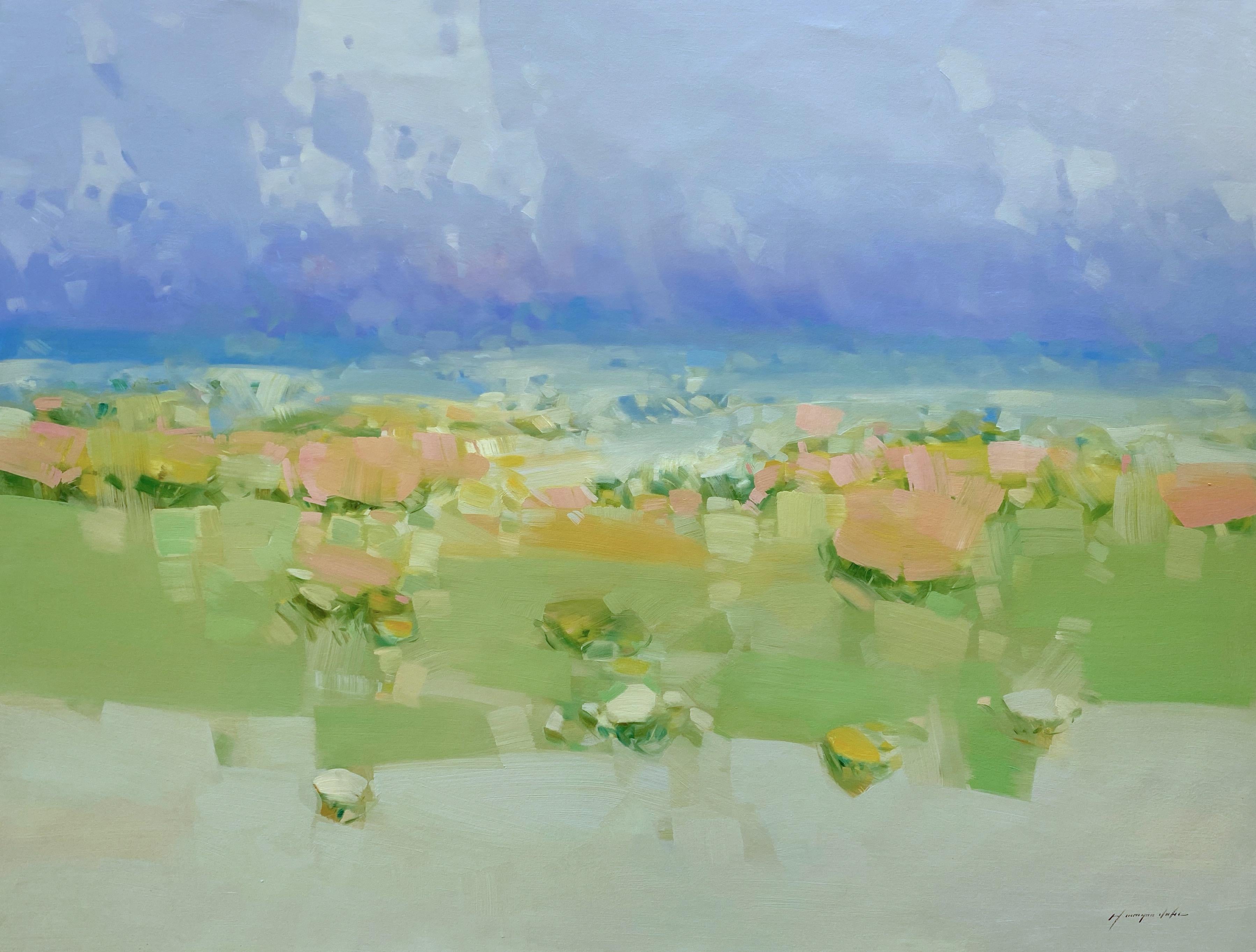 Abstract Painting di Vahe Yeremyan - Valle gialla, Paesaggio Impressionismo Pittura ad olio originale, pronta da appendere