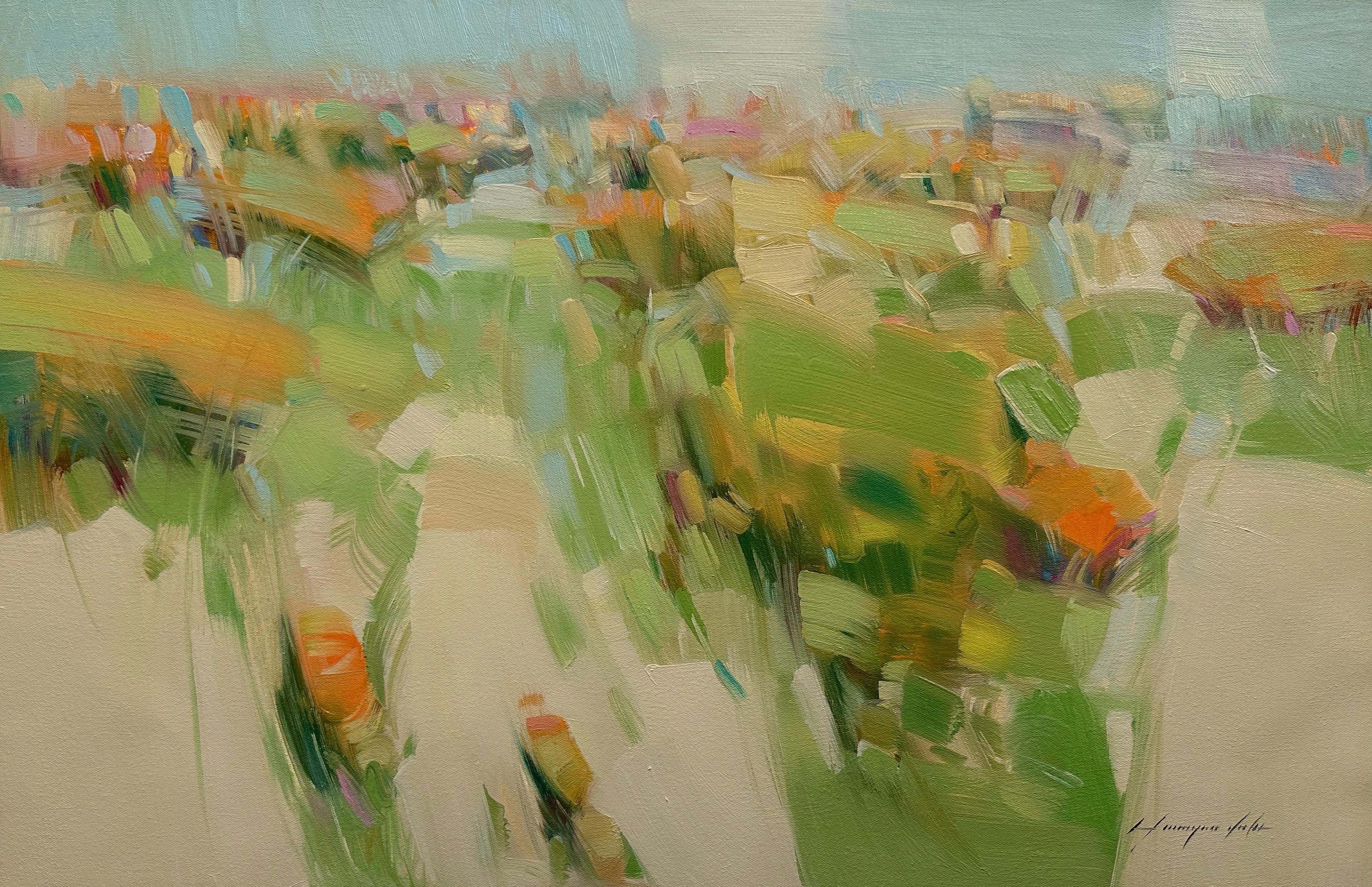 Landscape Painting di Vahe Yeremyan - Valle gialla, Fiori, Impressionismo, Pittura ad olio originale, pronta da appendere