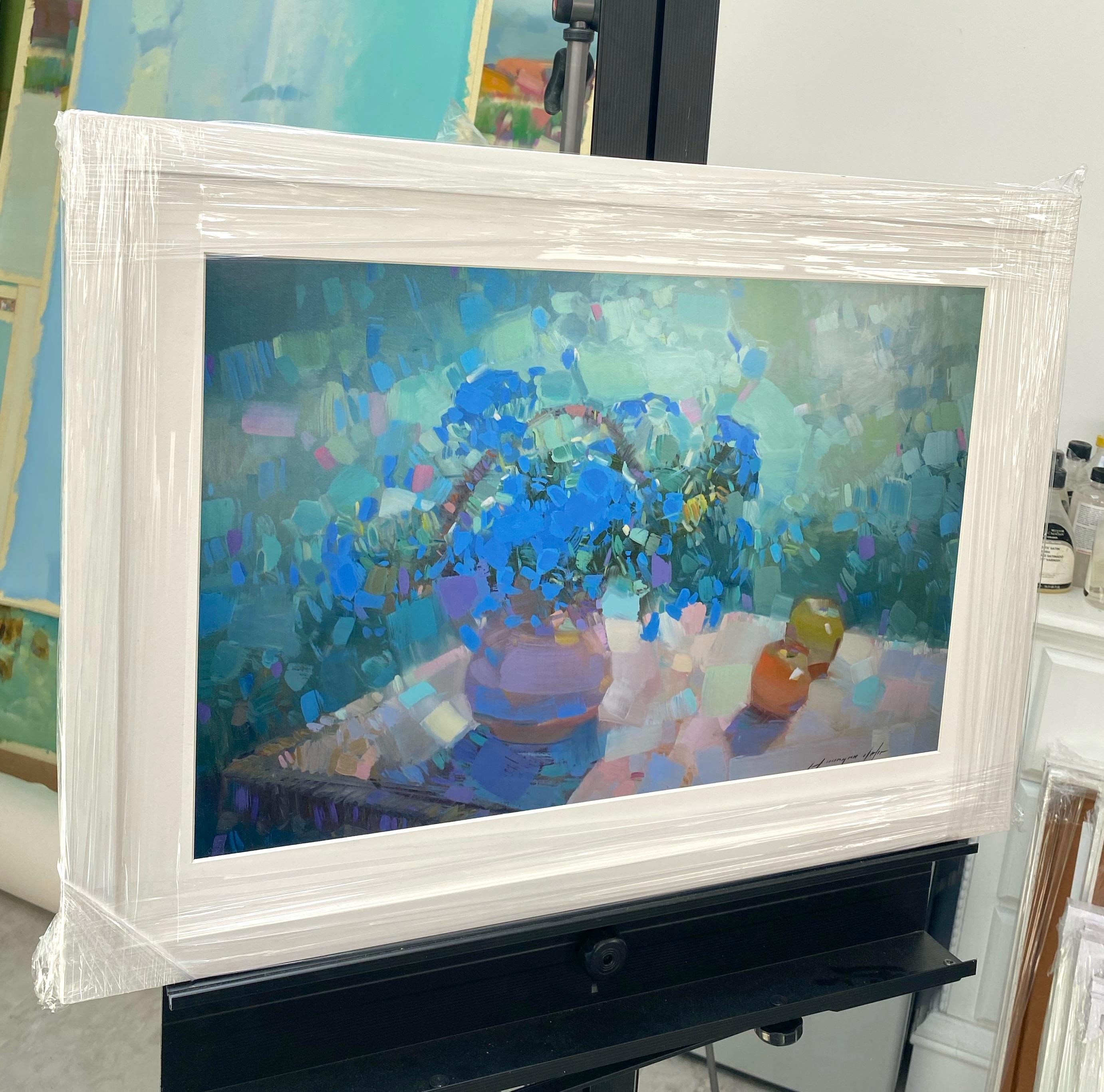 Blue Flowers, Print on Satin Paper, Framed 1