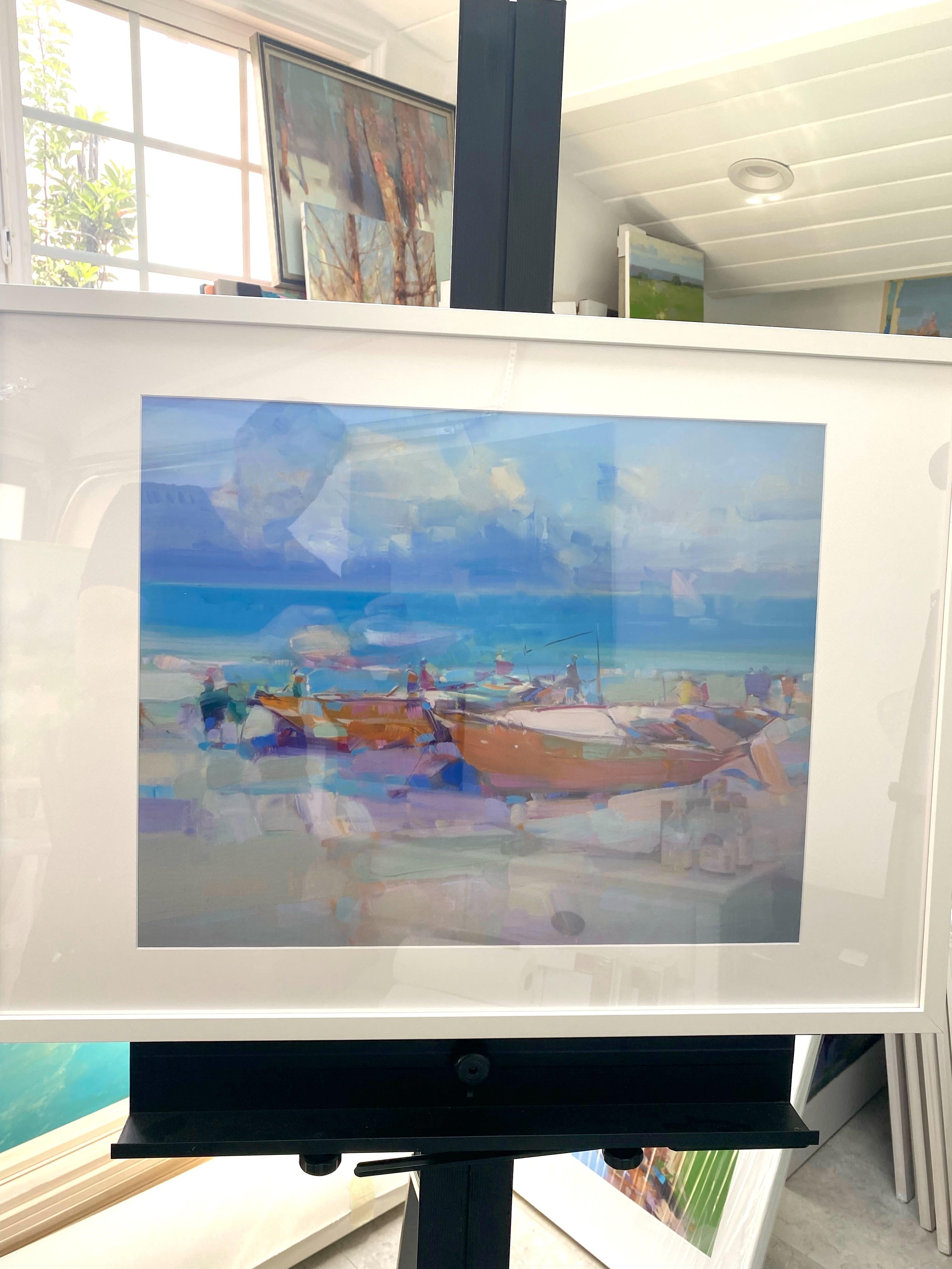 Boats on the Shore, Print on Satin Paper, Framed For Sale 4
