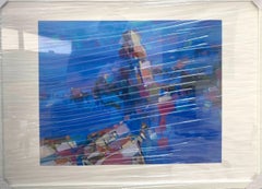 Cliffs in Cobalt, Print on Satin Paper, Framed