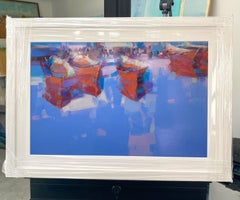 Red Boats, Print on Paper, Framed