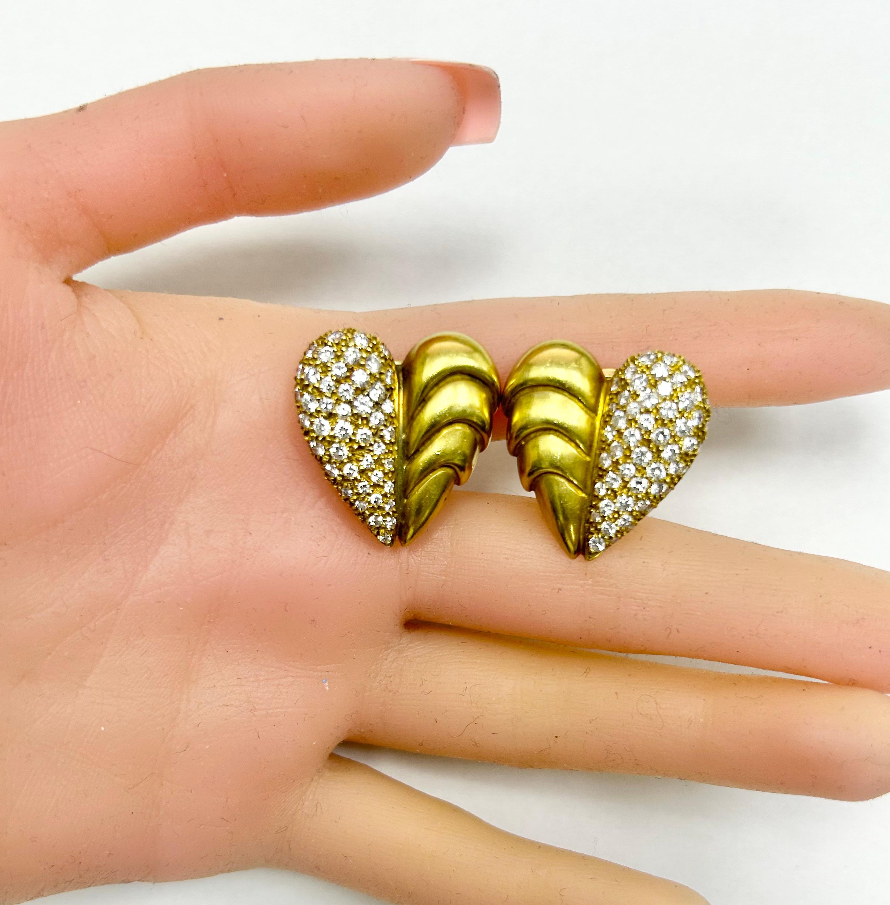 Women's Vahenaltchayan 18k YG Diamond Heart Shape Ear Clip Earrings For Sale